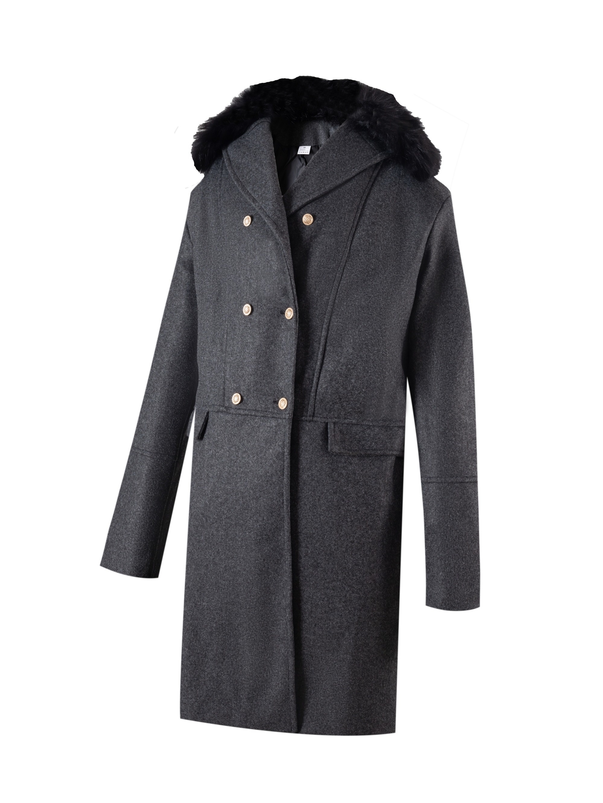 mens warm double breasted overcoat casual elegant faux woolen trench coat for fall winter details 2