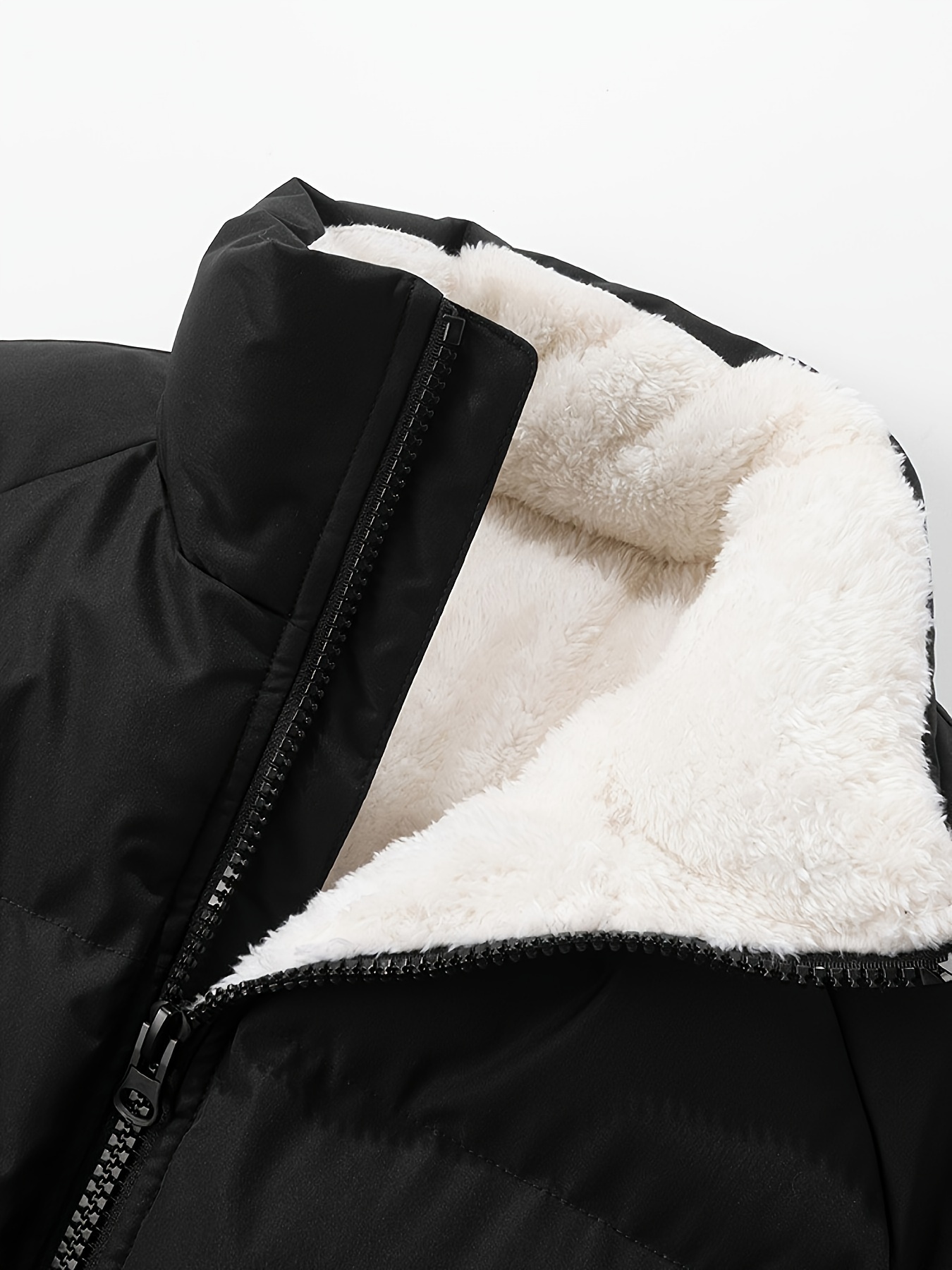 mens warm fleece jacket casual stand collar jacket coat for fall winter details 13