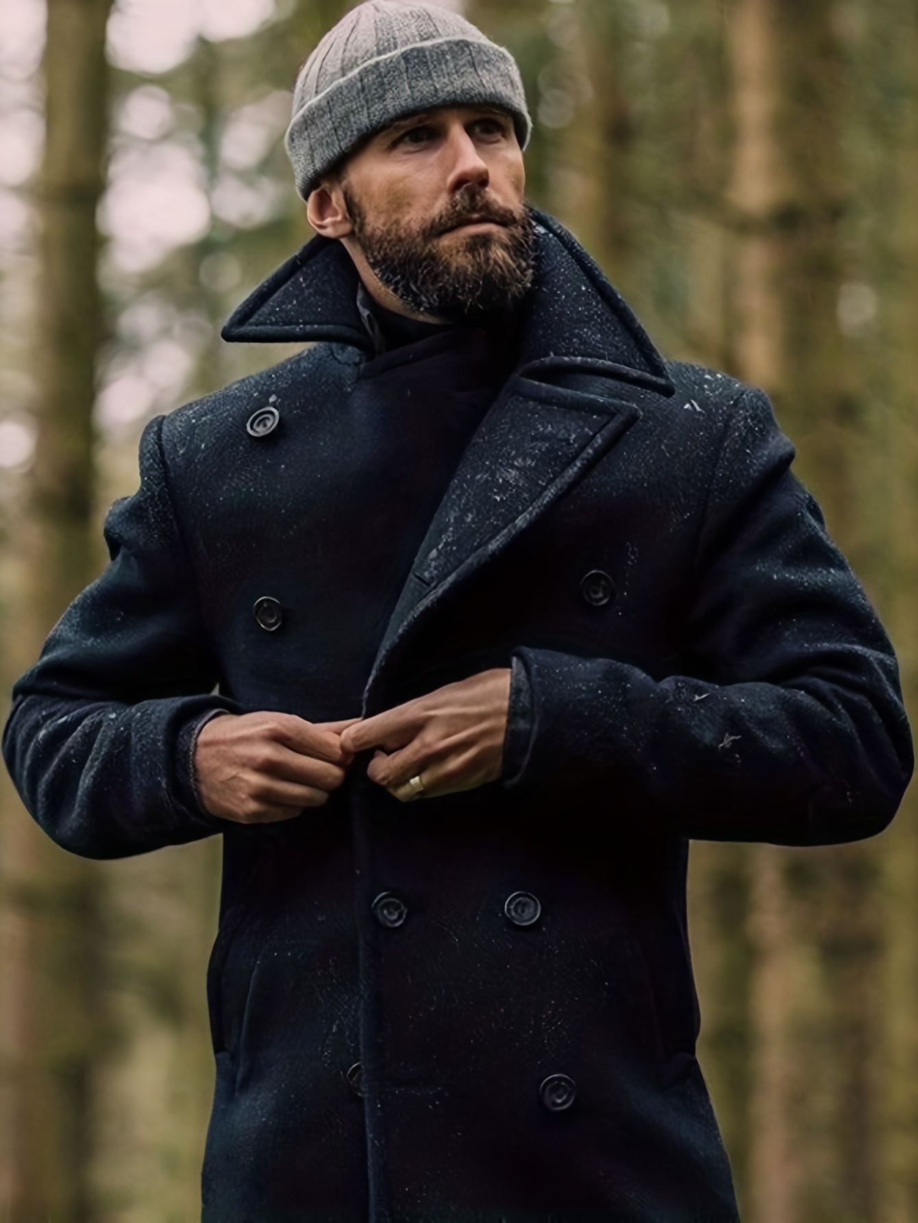 mens double breasted trench coat elegant overcoat for fall winter details 5