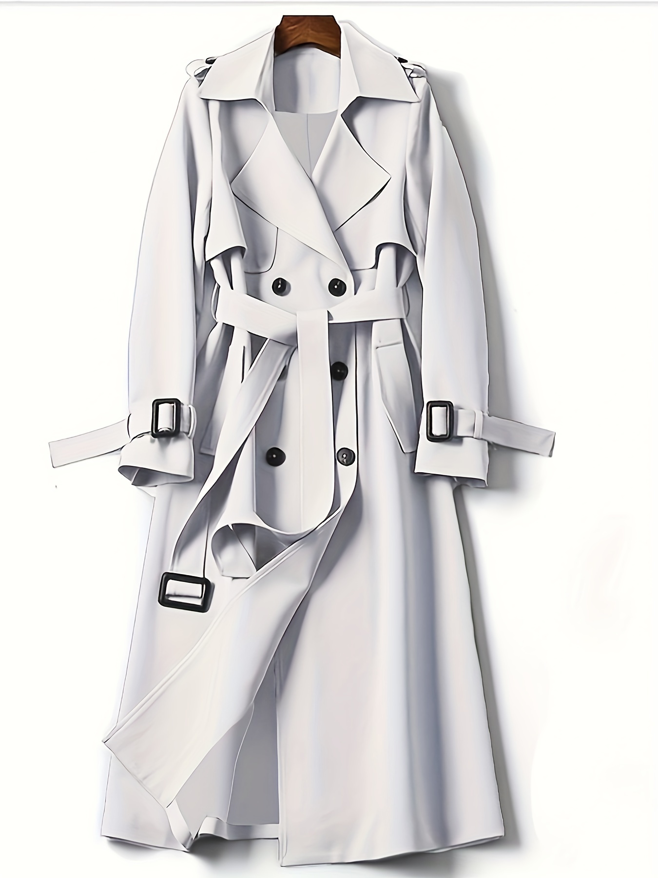 double breasted trench coat, double breasted trench coat casual lapel long sleeve outerwear womens clothing details 11