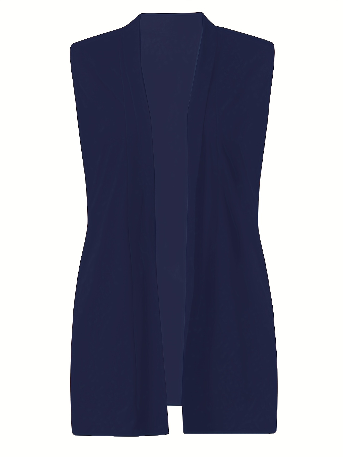 solid sleeveless vest elegant mid length open front vest with pockets womens clothing details 14