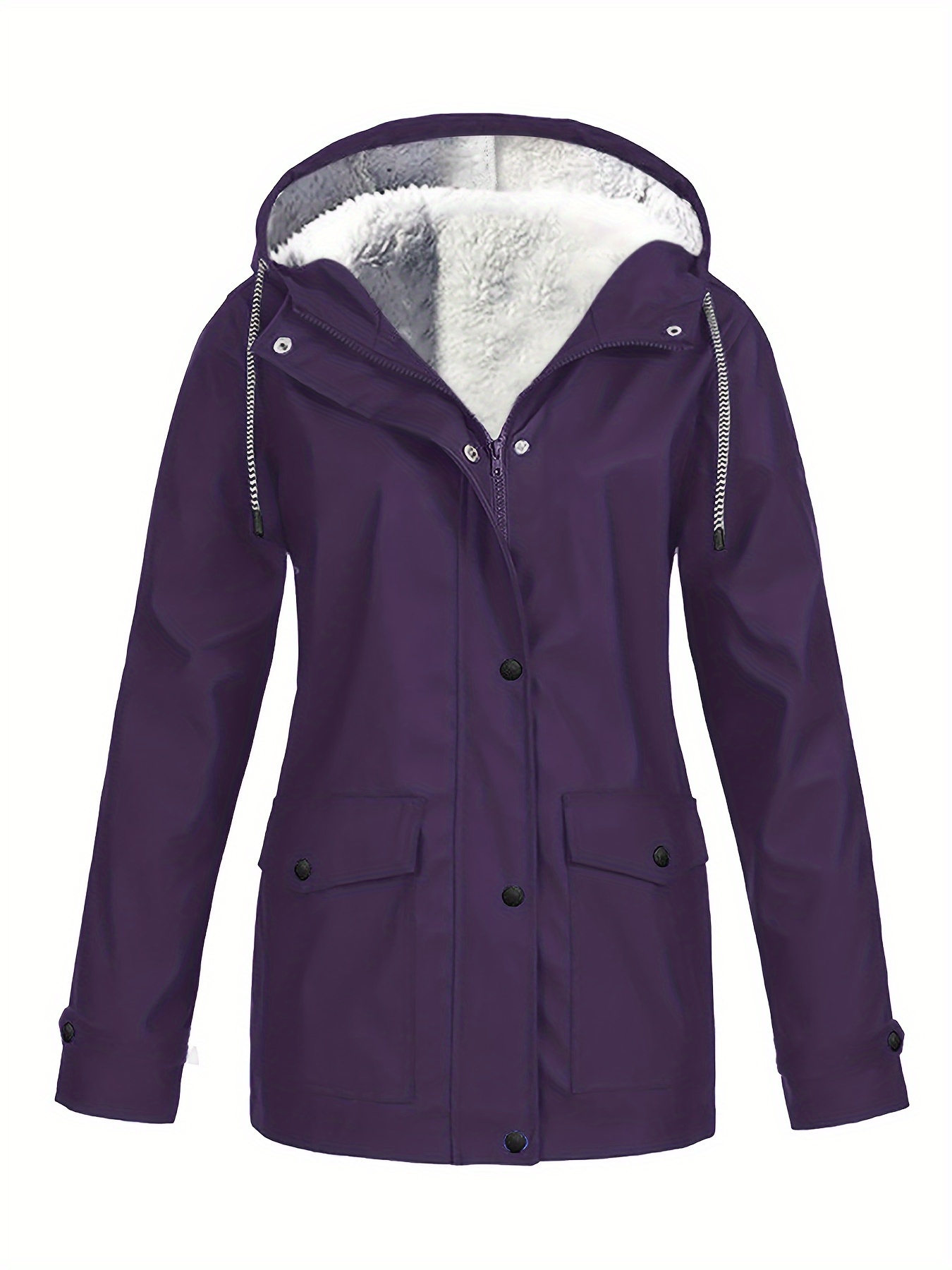 drawstring hooded trench coat casual zip button front long sleeve versatile outerwear for fall winter womens clothing details 20