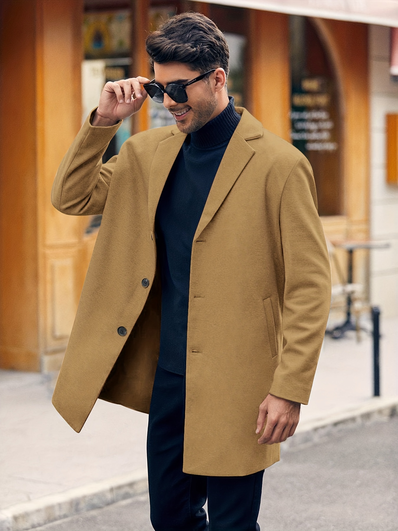 mens retro trench coat semi formal warm single breasted overcoat for fall winter business details 22