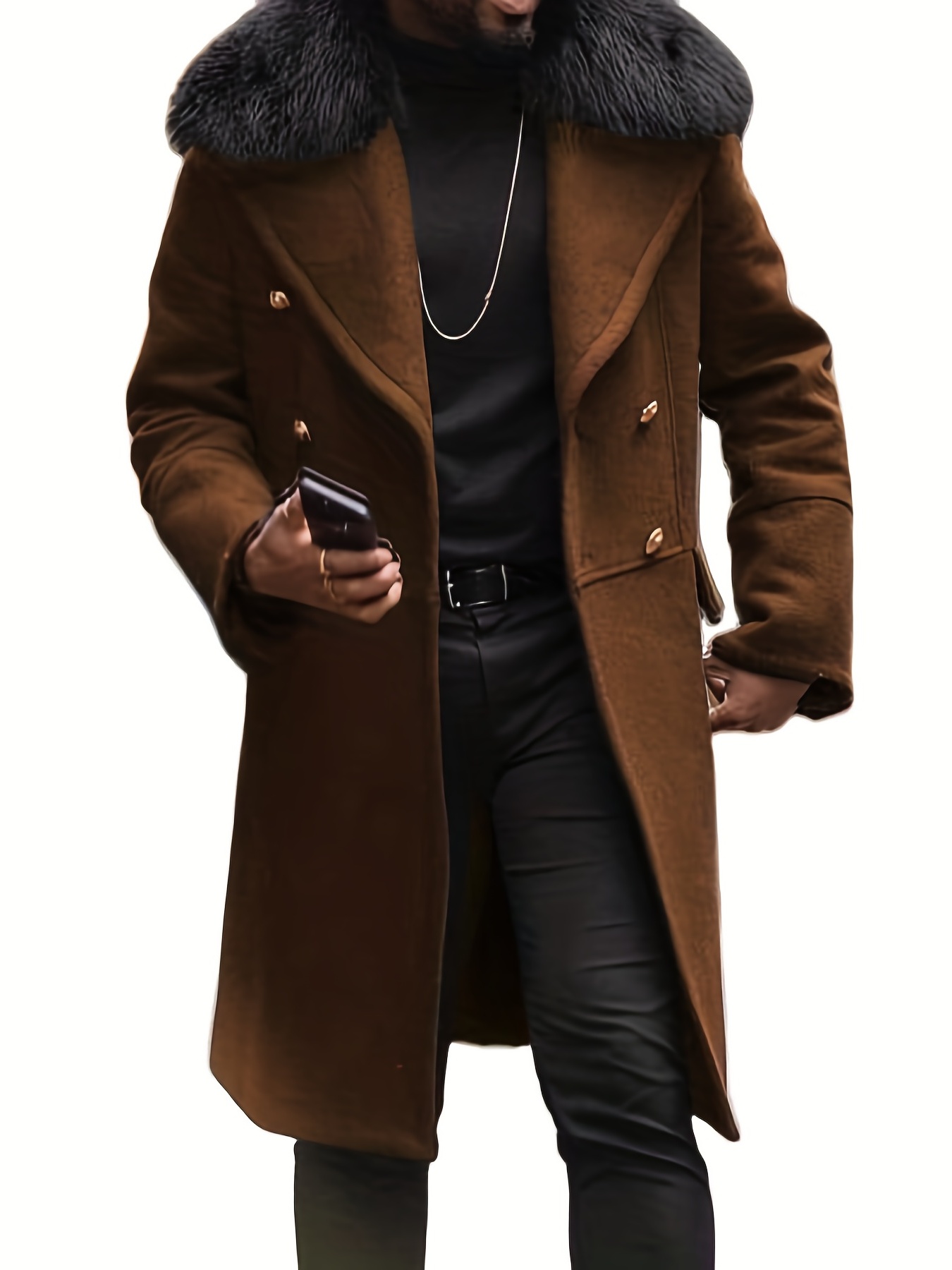 mens warm double breasted overcoat casual elegant faux woolen trench coat for fall winter details 20