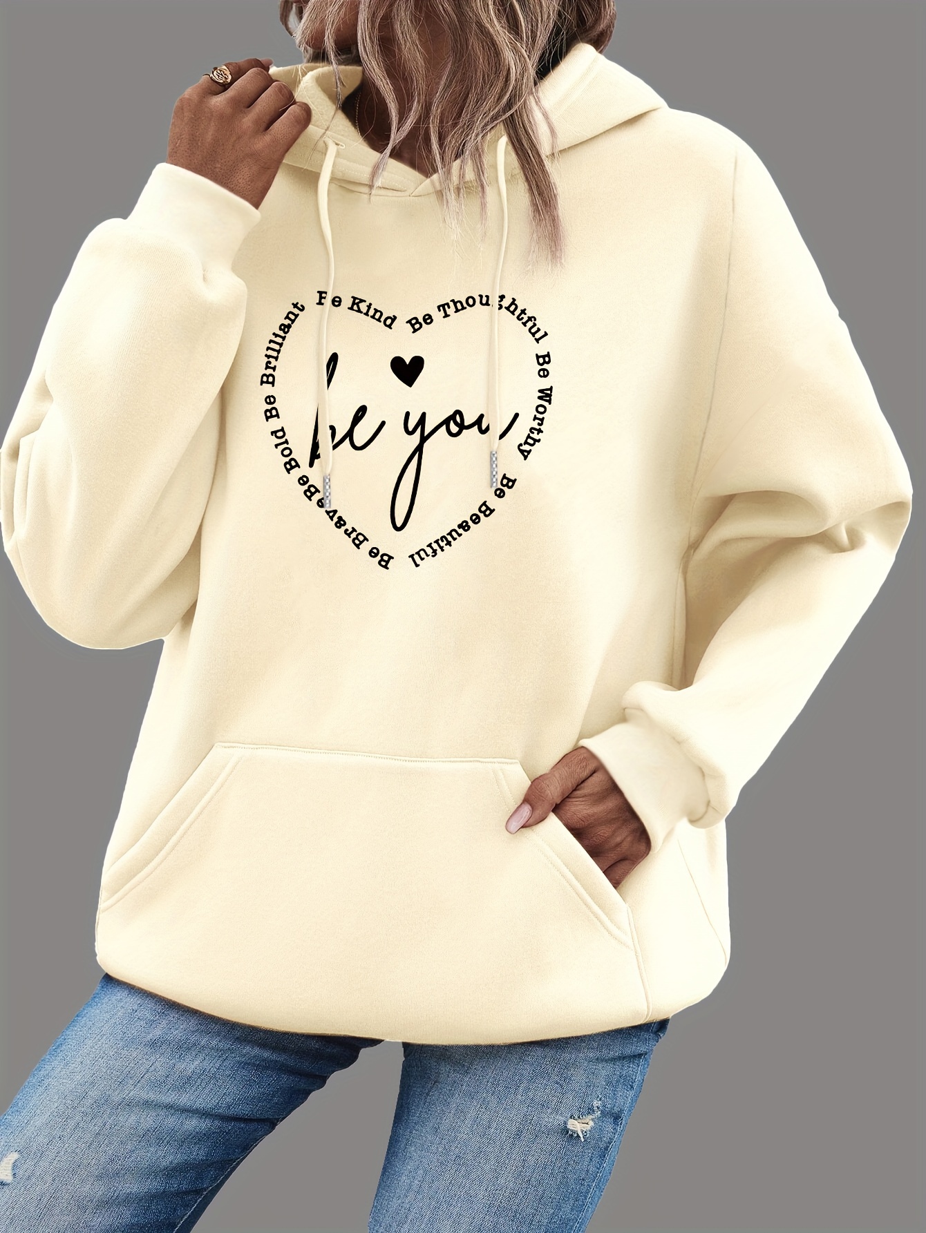 heart letter print drawstring hoodie casual long sleeve hooded sweatshirt womens clothing details 8