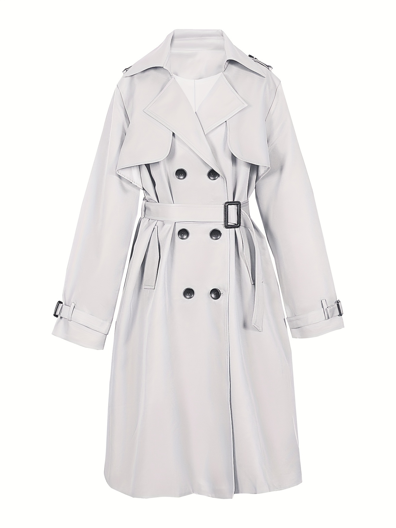 double breasted trench coat, double breasted trench coat casual lapel long sleeve outerwear womens clothing details 14