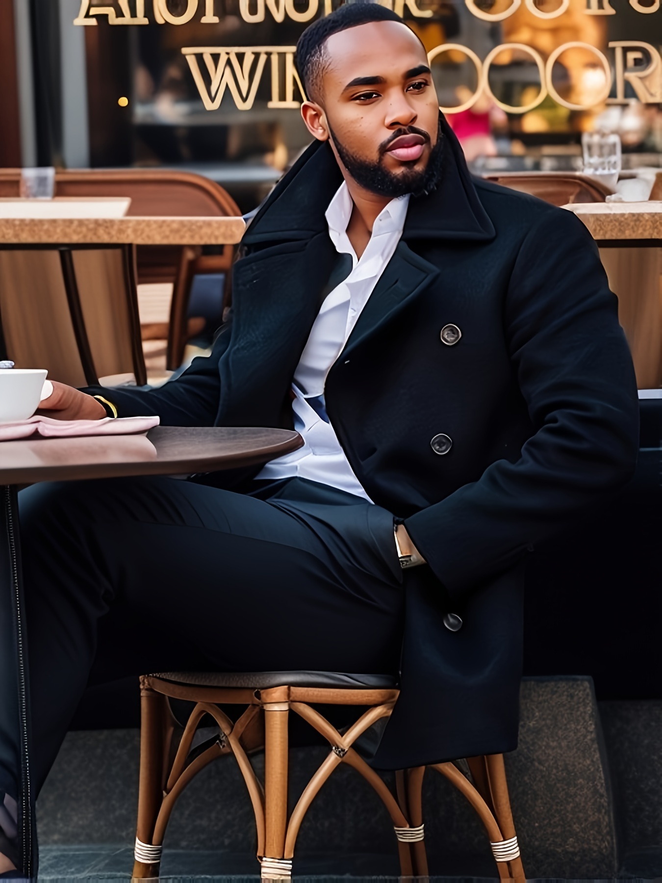 mens double breasted trench coat elegant overcoat for fall winter details 7