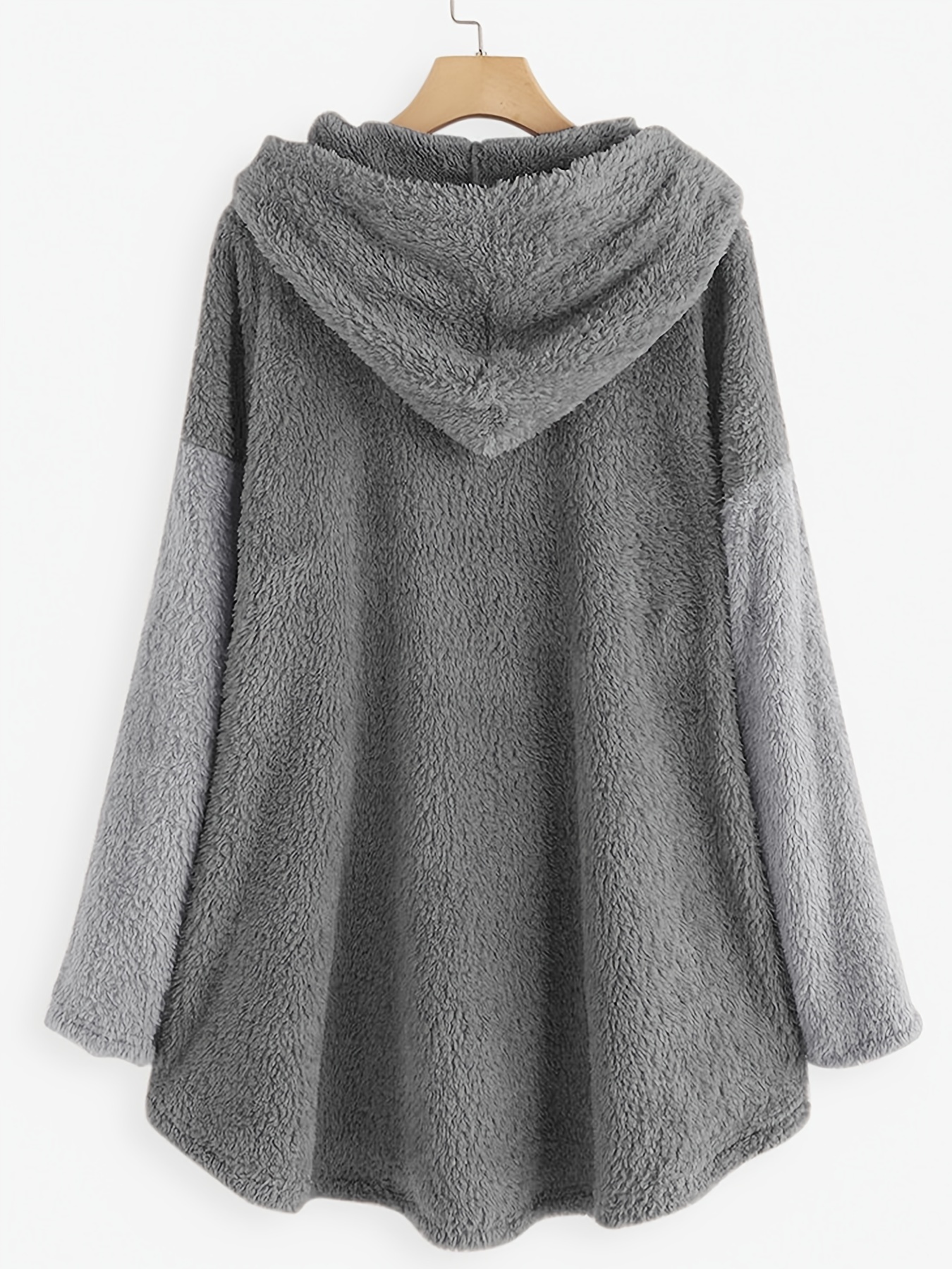 cat print zip front furry coat casual long sleeve slant pockets hoodie for fall winter womens clothing details 7