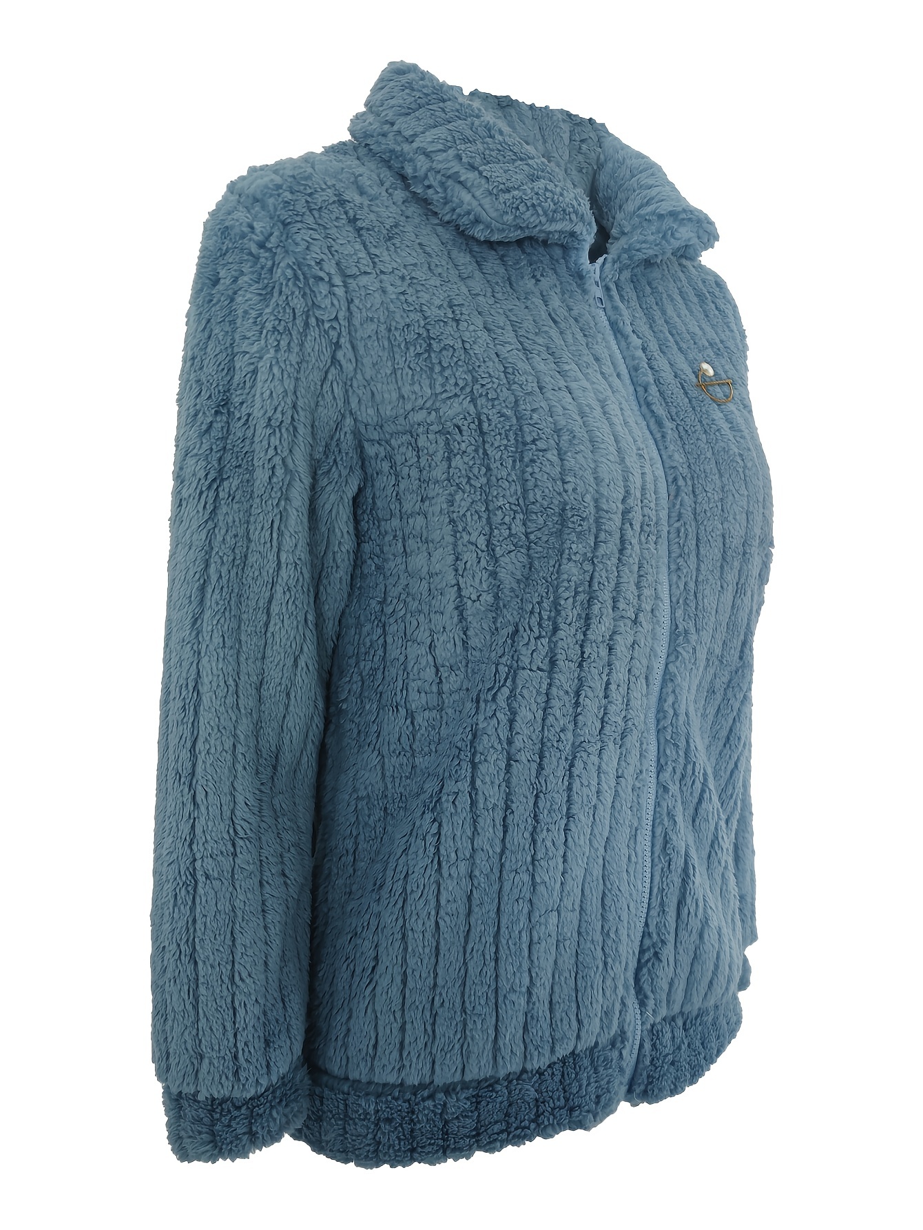 fuzzy solid warm coat elegant open front long sleeve outerwear womens clothing details 8