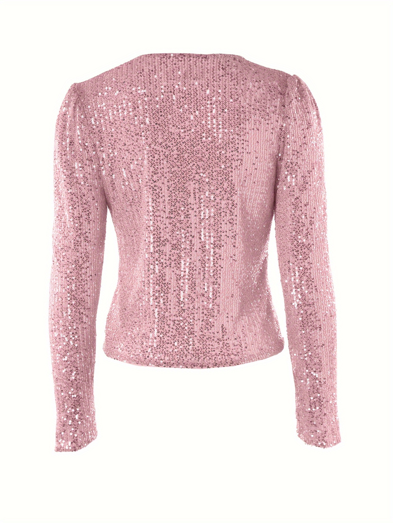 sequined solid jacket casual open front crew neck long sleeve outerwear womens clothing details 7