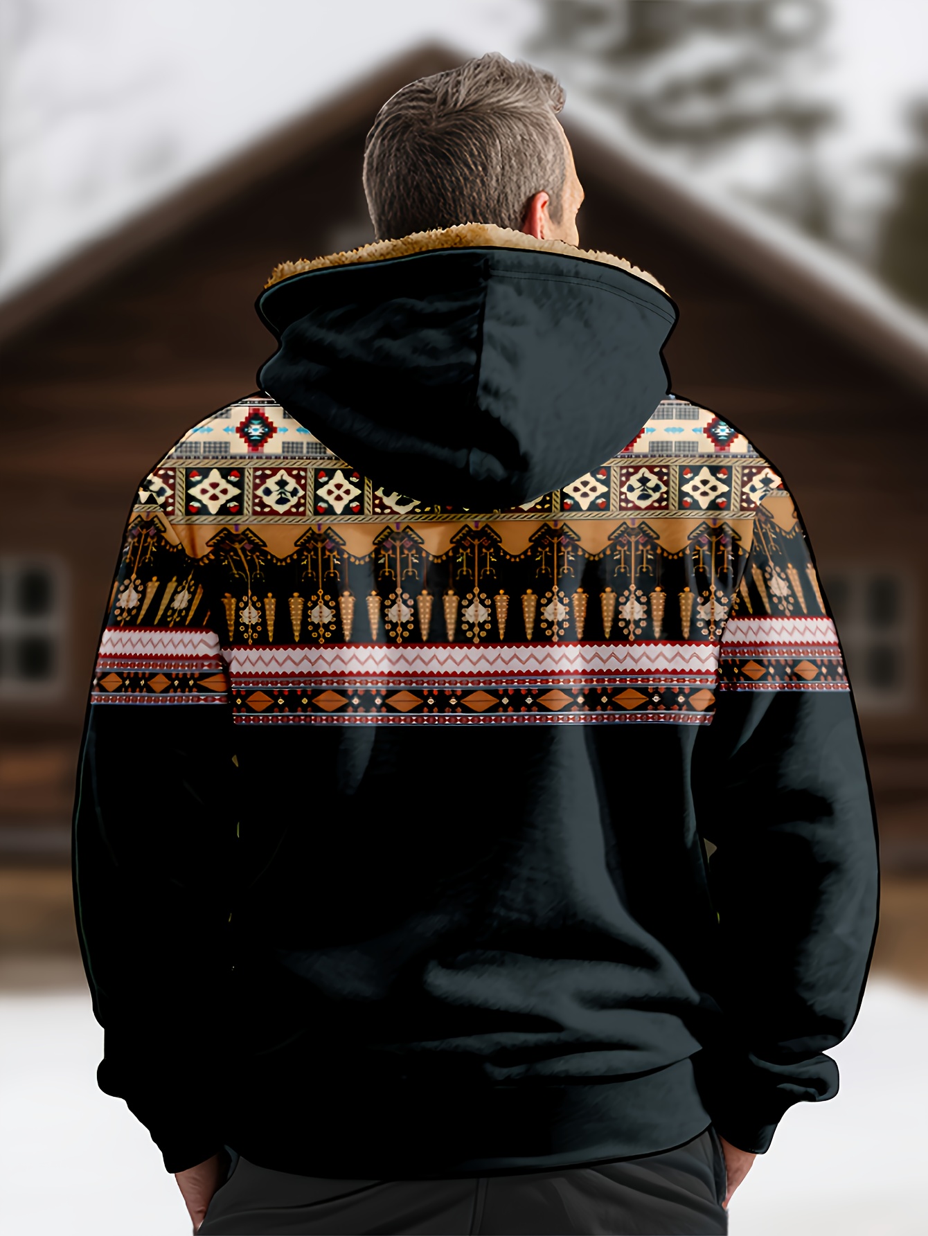 vintage style warm fleece coat mens casual hooded warm thick jacket for fall winter details 5