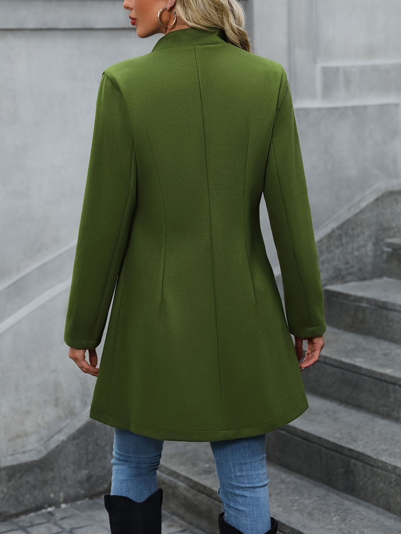 solid button front tunic overcoat elegant long sleeve winter outwear womens clothing details 3