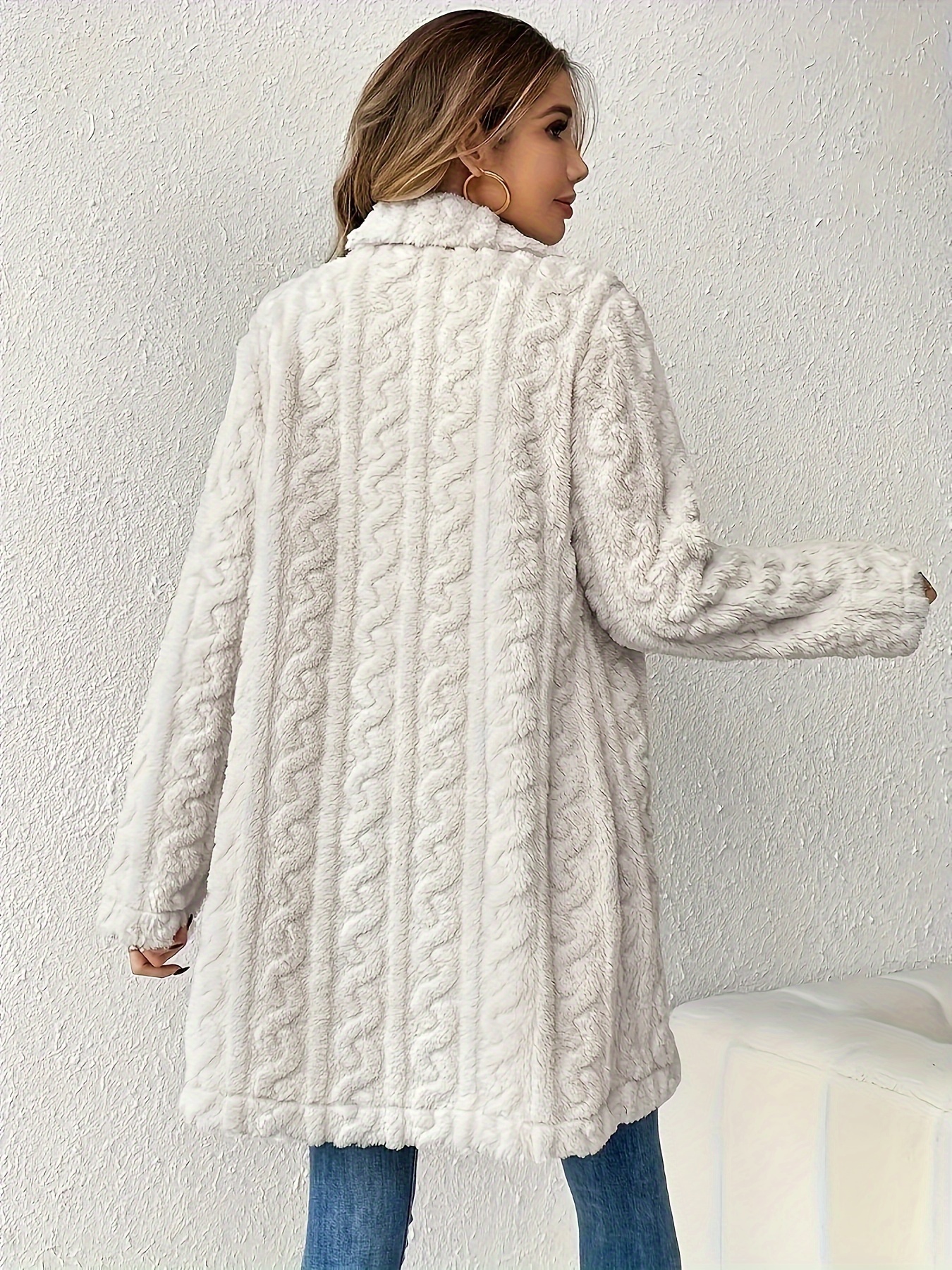 double breasted lapel teddy coat versatile long sleeve textured thermal winter outwear womens clothing details 1