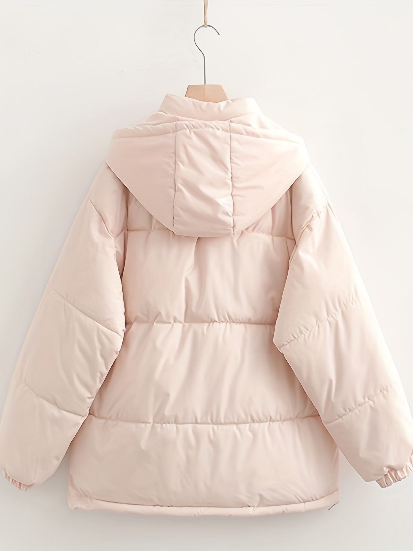 letter label patched hooded coat versatile long sleeve zipper thermal coat womens clothing details 2