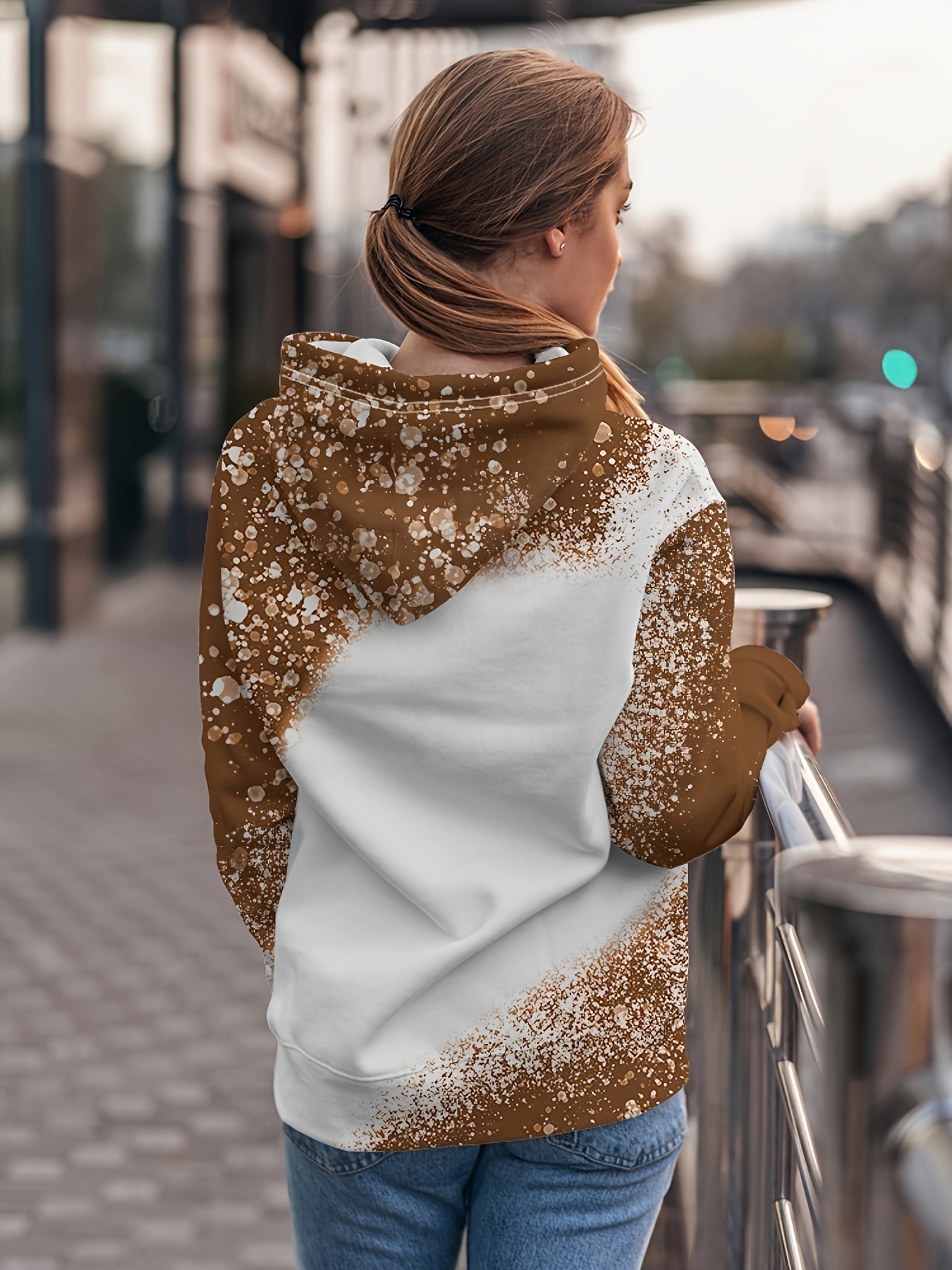 bull head print kangaroo pocket hoodie casual long sleeve drawstring hoodies sweatshirt womens clothing details 1