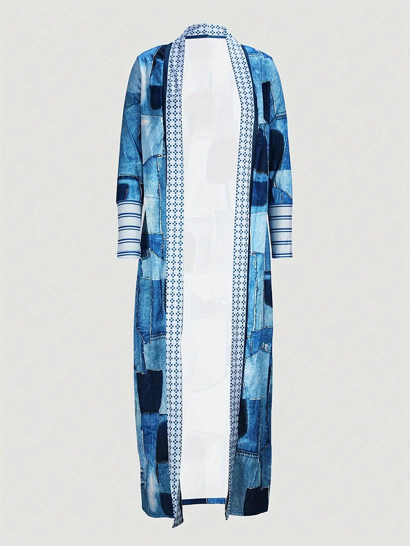 colorblock geometric print cardigan casual long sleeve open front long cardigan womens clothing details 5