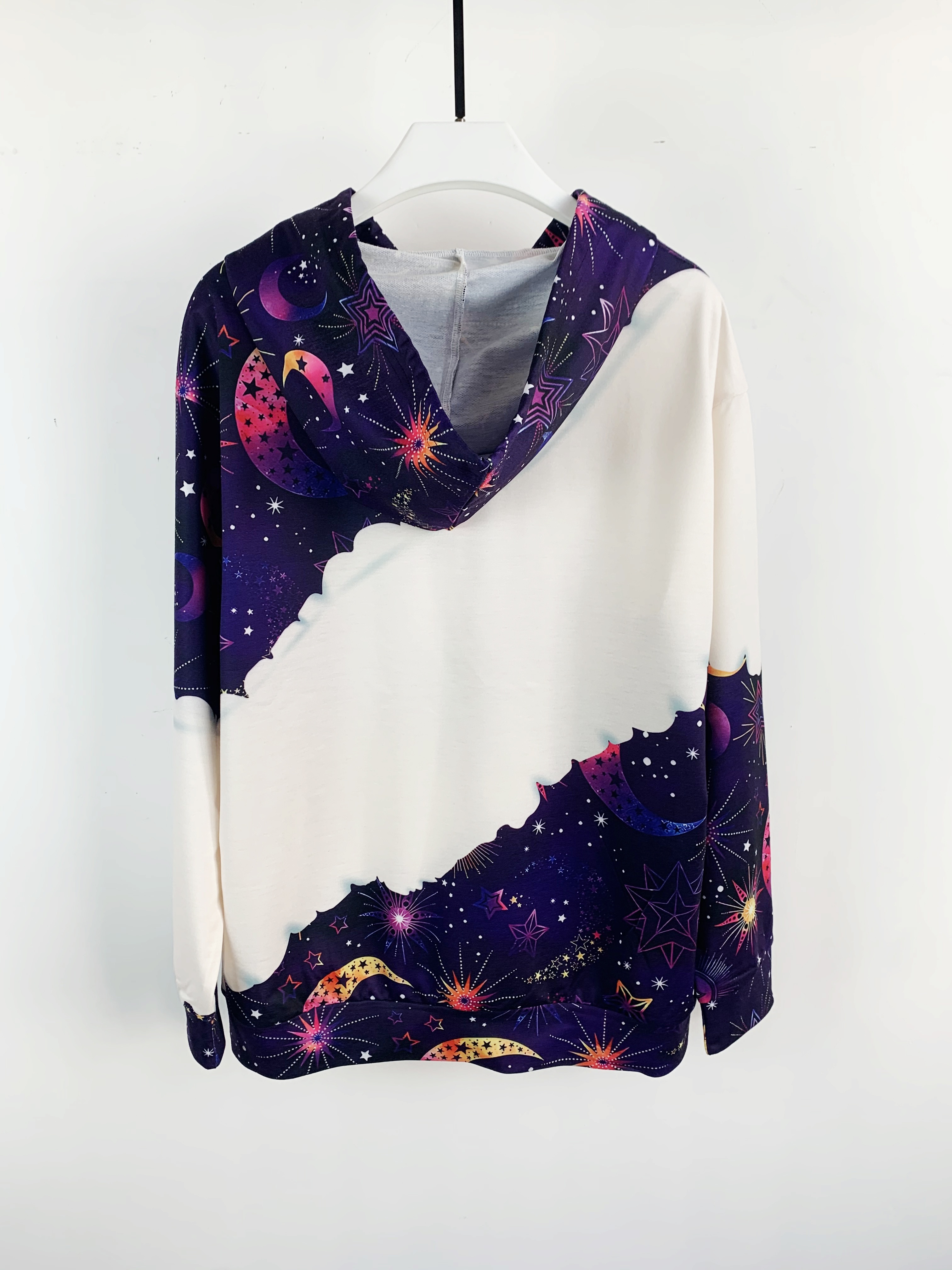 color block moon star print drawstring hoodie casual long sleeve kangaroo pocket hoodie sweatshirt womens clothing details 6