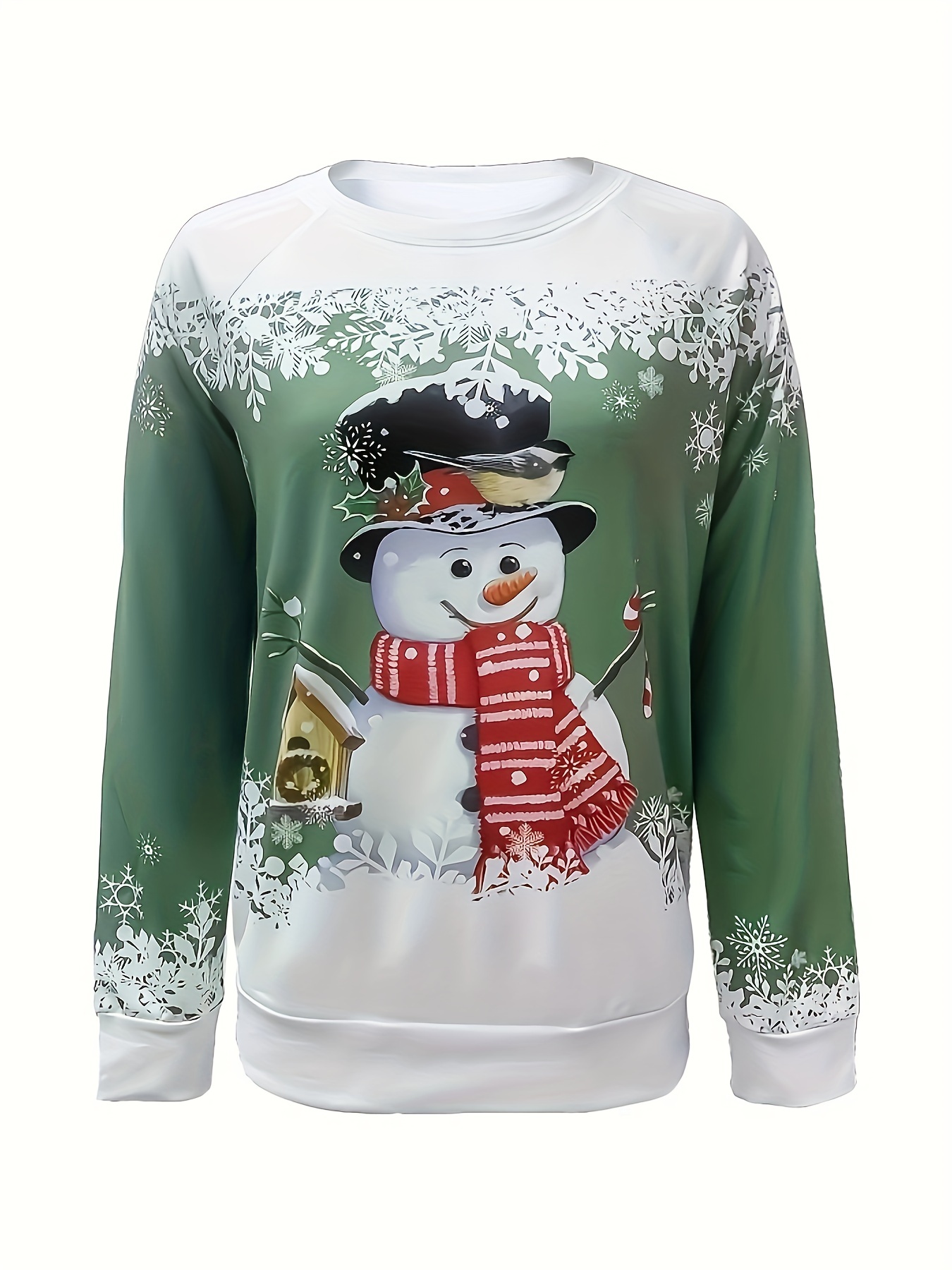 christmas snowman print sweatshirt casual long sleeve crew neck sweatshirt womens clothing details 10