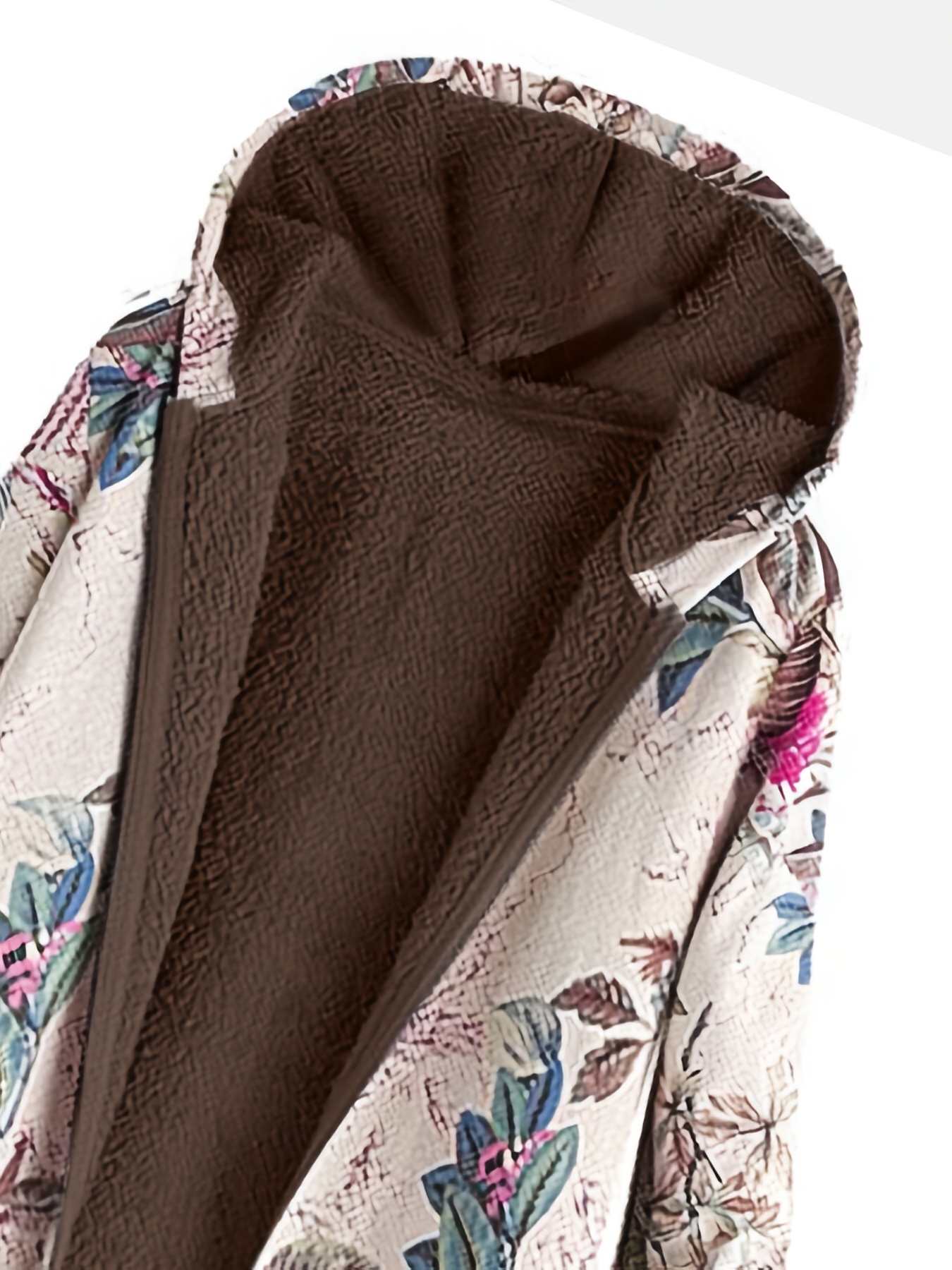 floral print pocket hooded coat casual longline long sleeve thermal coat for fall winter womens clothing details 3