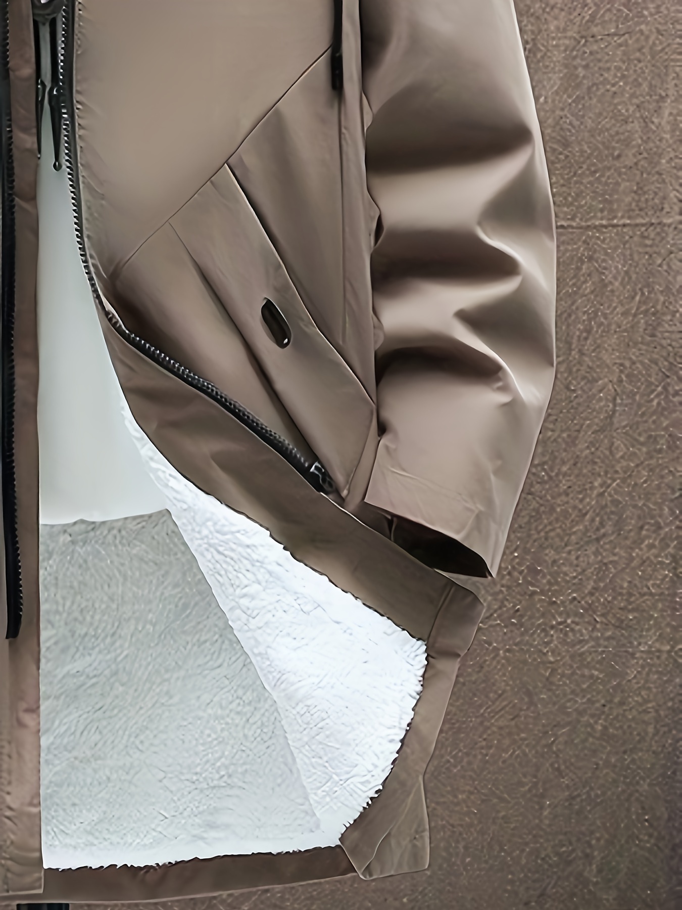 mens warm fleece long windbreaker jacket casual hooded overcoat details 4