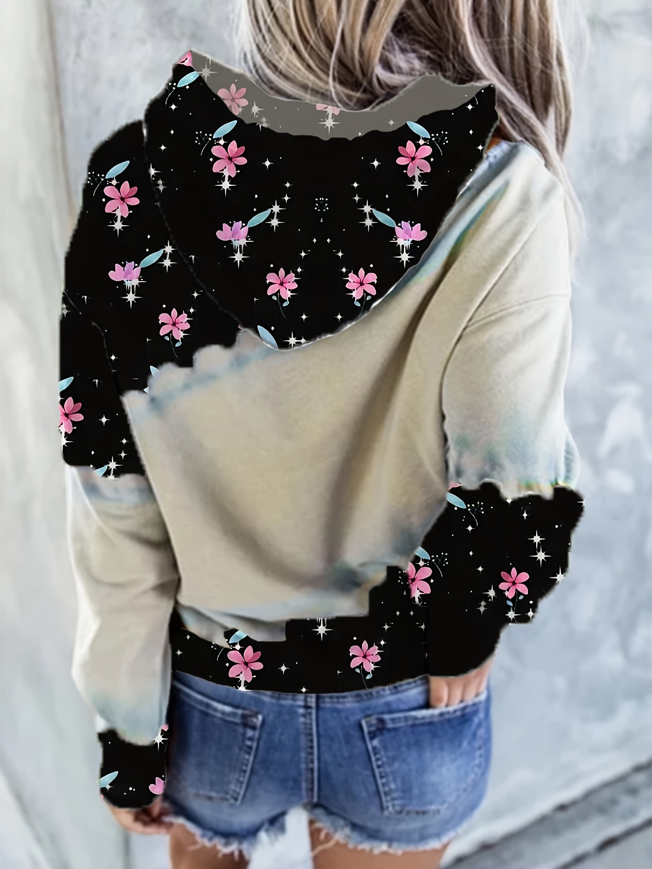 plaid car tree print drawstring hoodie casual long sleeve drop shoulder hoodie womens clothing details 1