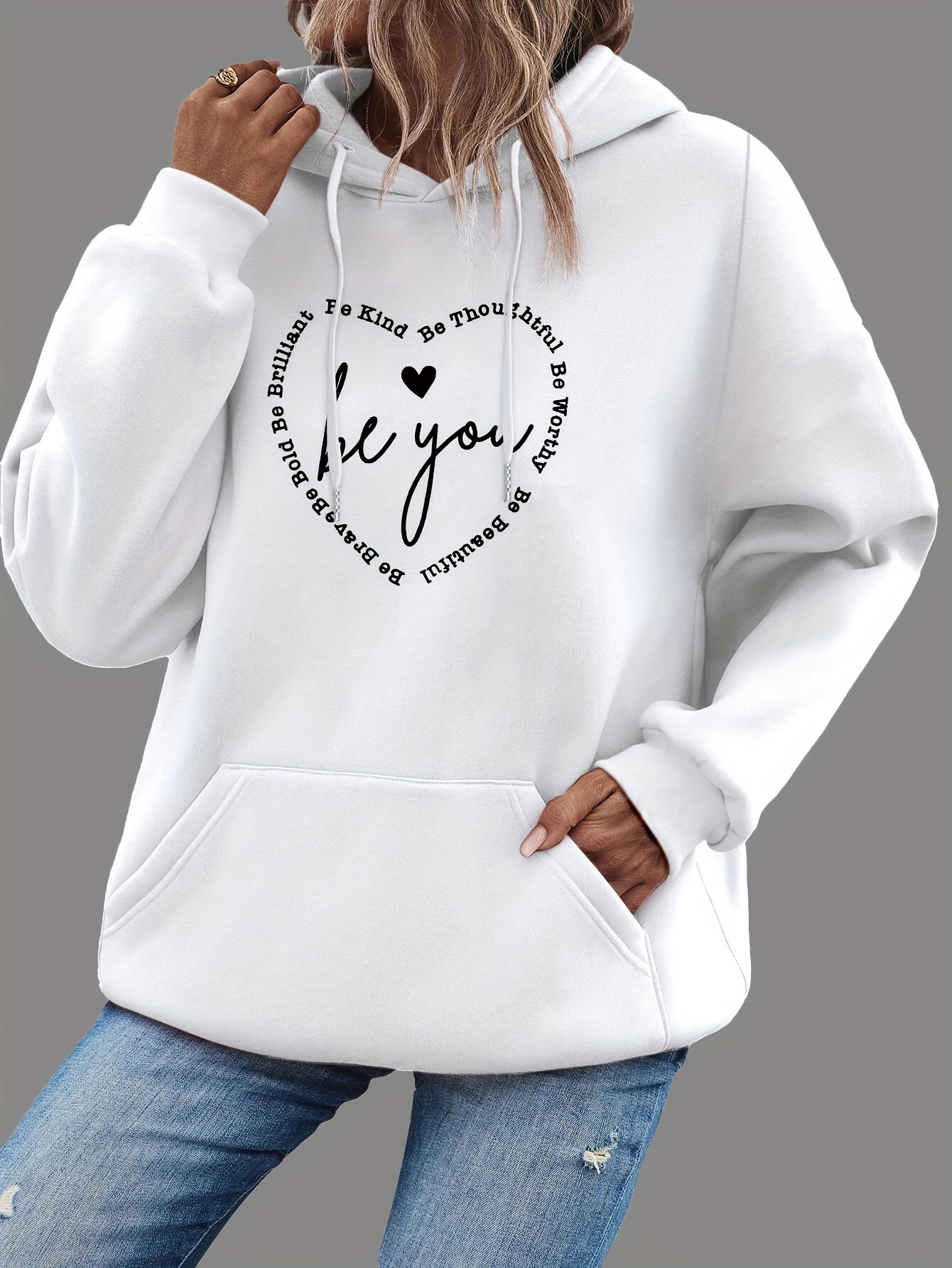 heart letter print drawstring hoodie casual long sleeve hooded sweatshirt womens clothing details 0