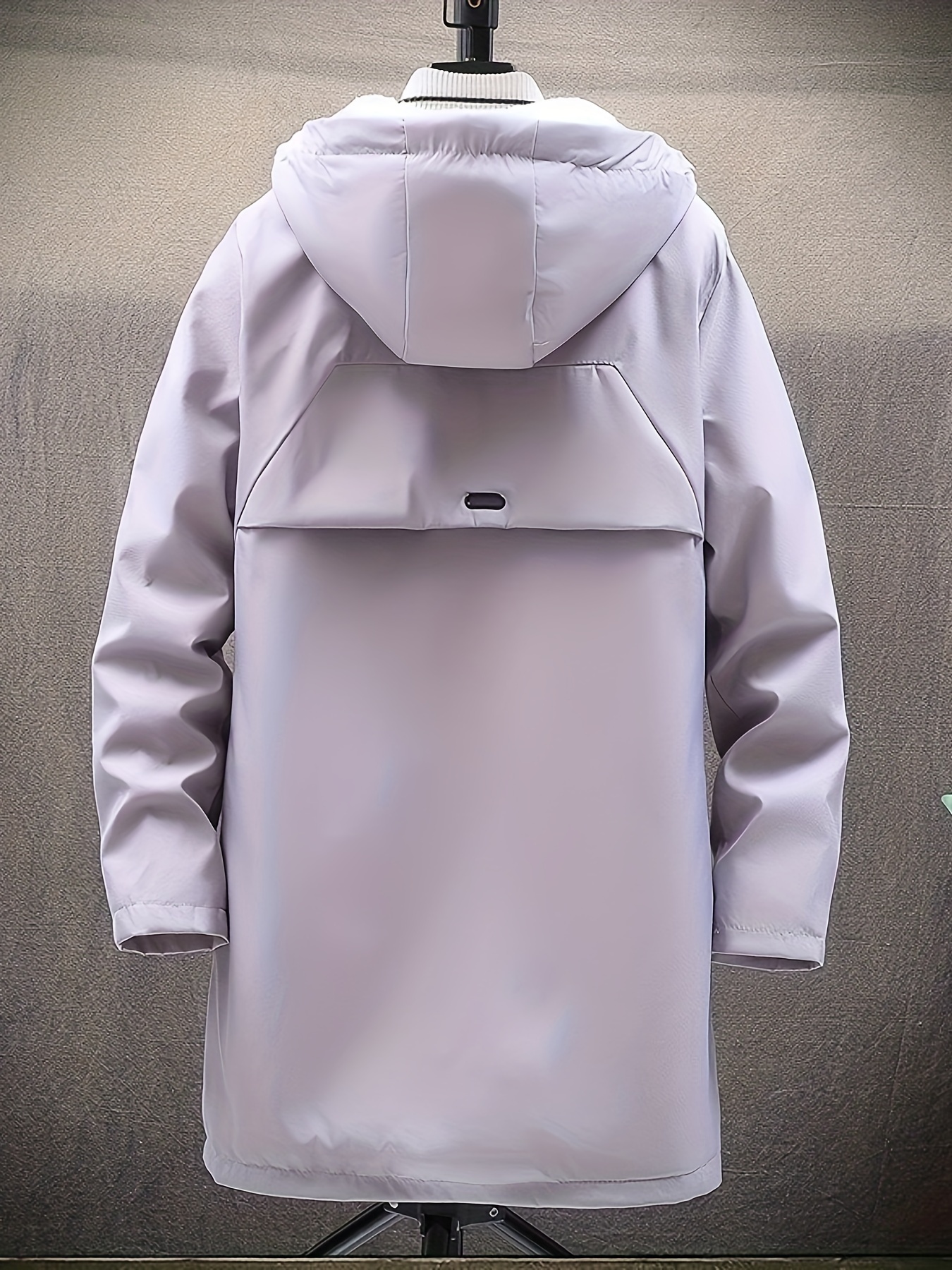 mens warm fleece long windbreaker jacket casual hooded overcoat details 6