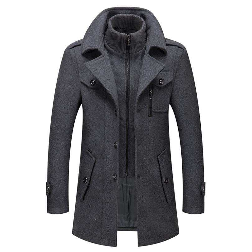 mens business woolen coat fashion double collar mid length woolen jacket for autumn winter details 4