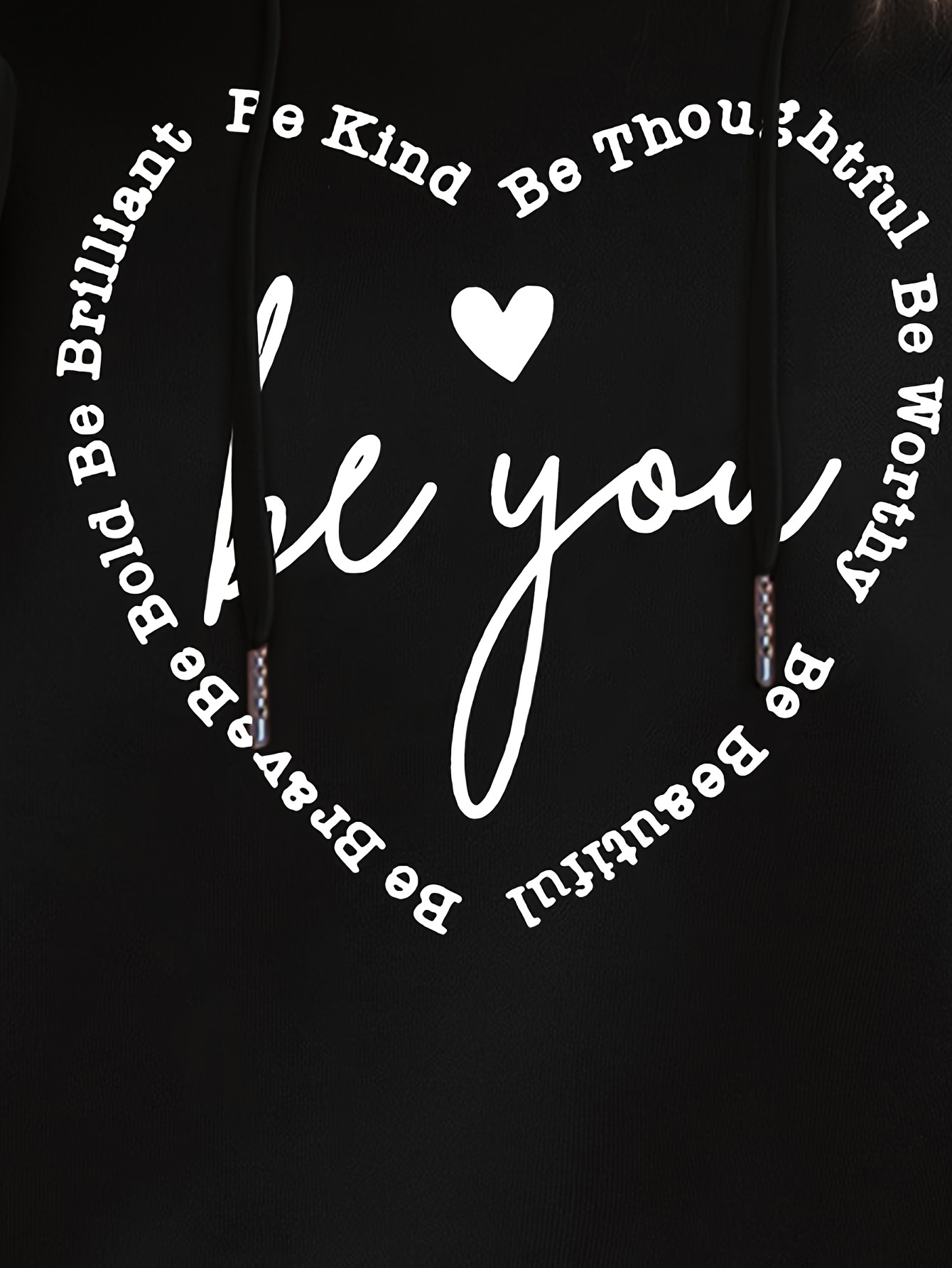 heart letter print drawstring hoodie casual long sleeve hooded sweatshirt womens clothing details 2