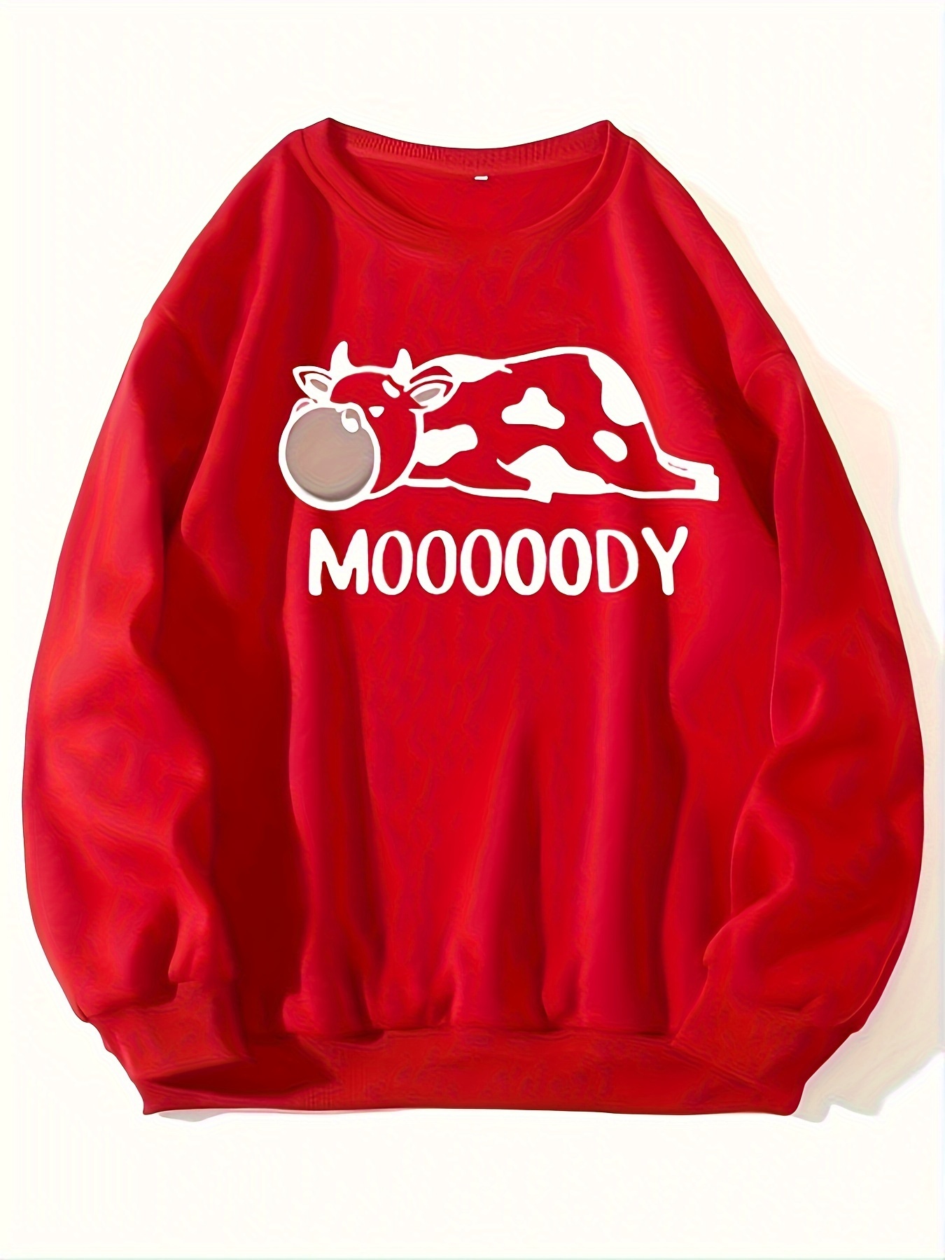 cow letter print pullover sweatshirt casual long sleeve crew neck sweatshirt for fall winter womens clothing details 16