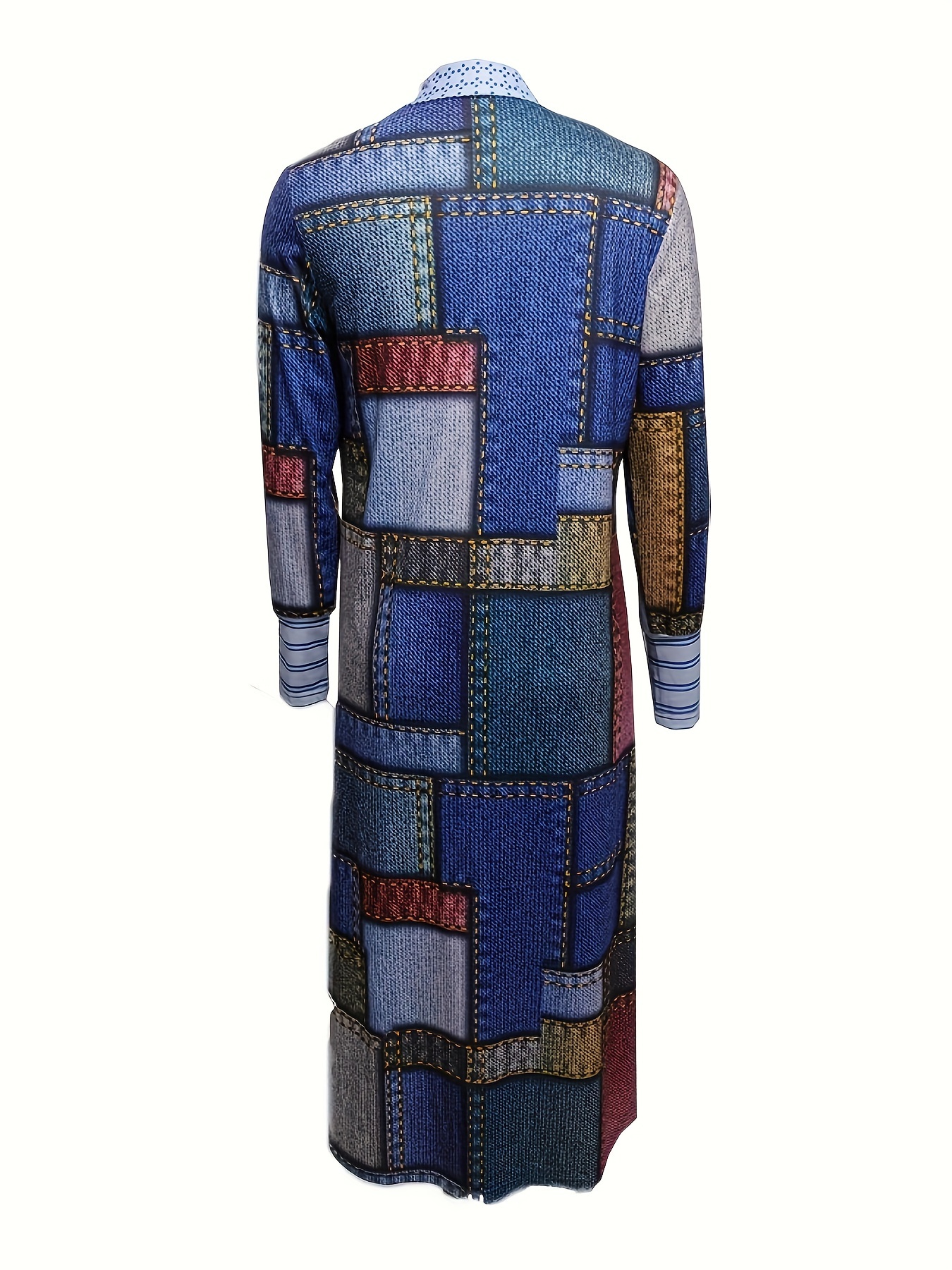 colorblock geometric print cardigan casual long sleeve open front long cardigan womens clothing details 9