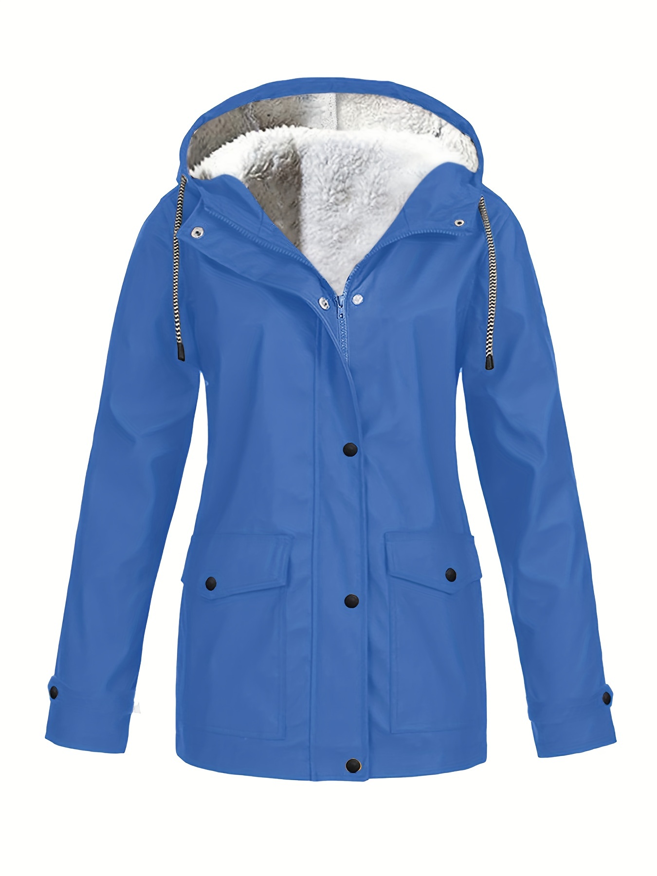 drawstring hooded trench coat casual zip button front long sleeve versatile outerwear for fall winter womens clothing details 7