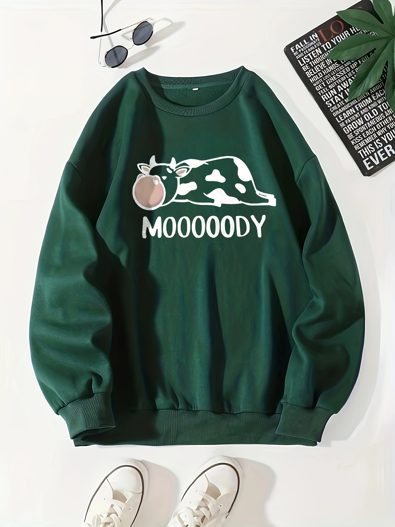 cow letter print pullover sweatshirt casual long sleeve crew neck sweatshirt for fall winter womens clothing details 8