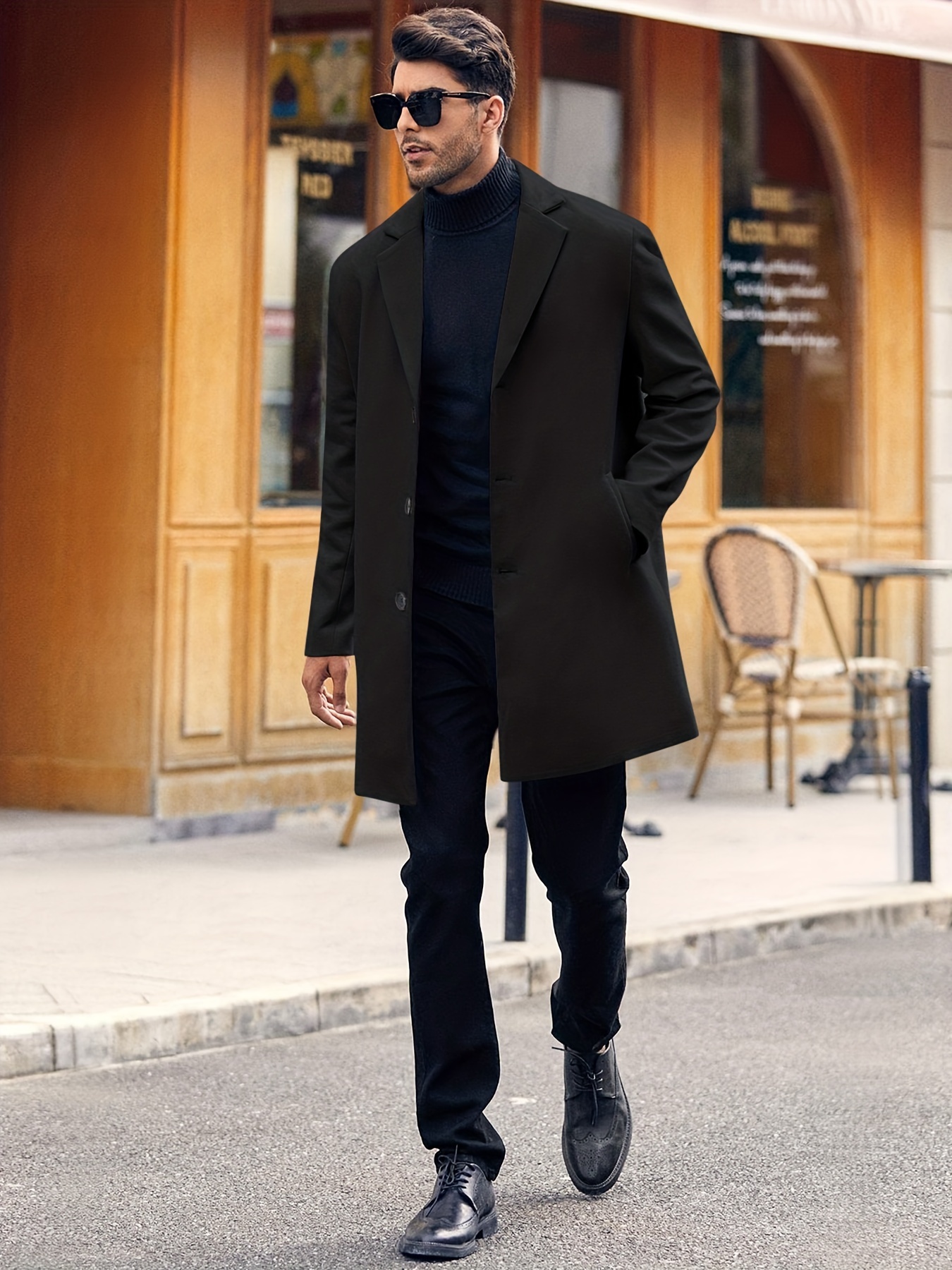 mens retro trench coat semi formal warm single breasted overcoat for fall winter business details 27