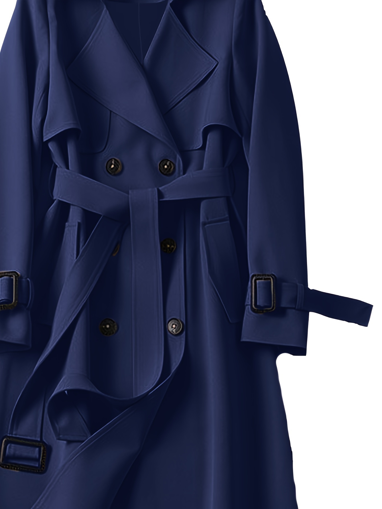 double breasted trench coat, double breasted trench coat casual lapel long sleeve outerwear womens clothing details 4