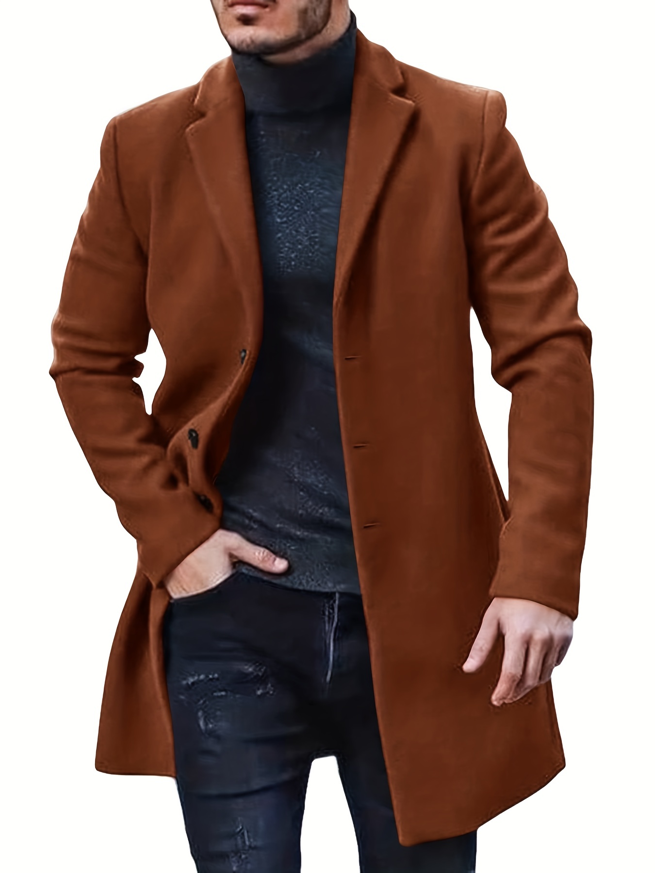 mens retro trench coat semi formal warm single breasted overcoat for fall winter business details 15