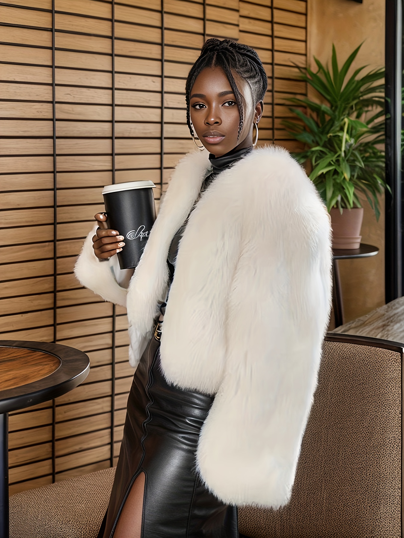 solid open front teddy coat elegant faux fur thermal winter outwear womens clothing details 2