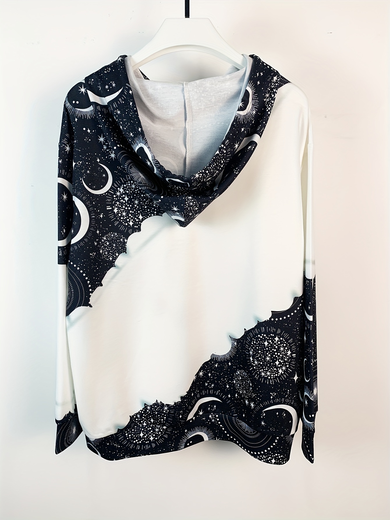 color block moon star print drawstring hoodie casual long sleeve kangaroo pocket hoodie sweatshirt womens clothing details 14