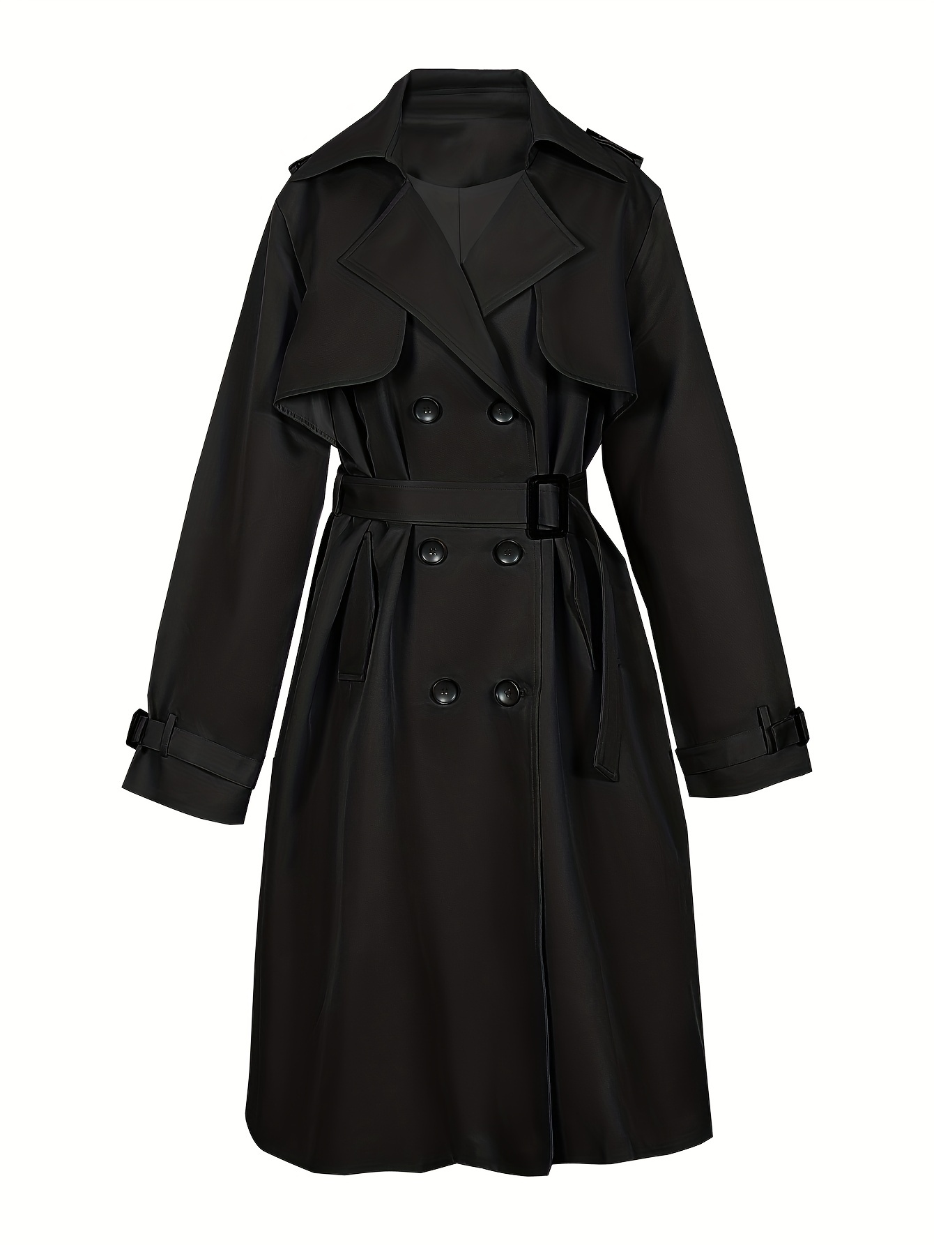 double breasted trench coat, double breasted trench coat casual lapel long sleeve outerwear womens clothing details 8
