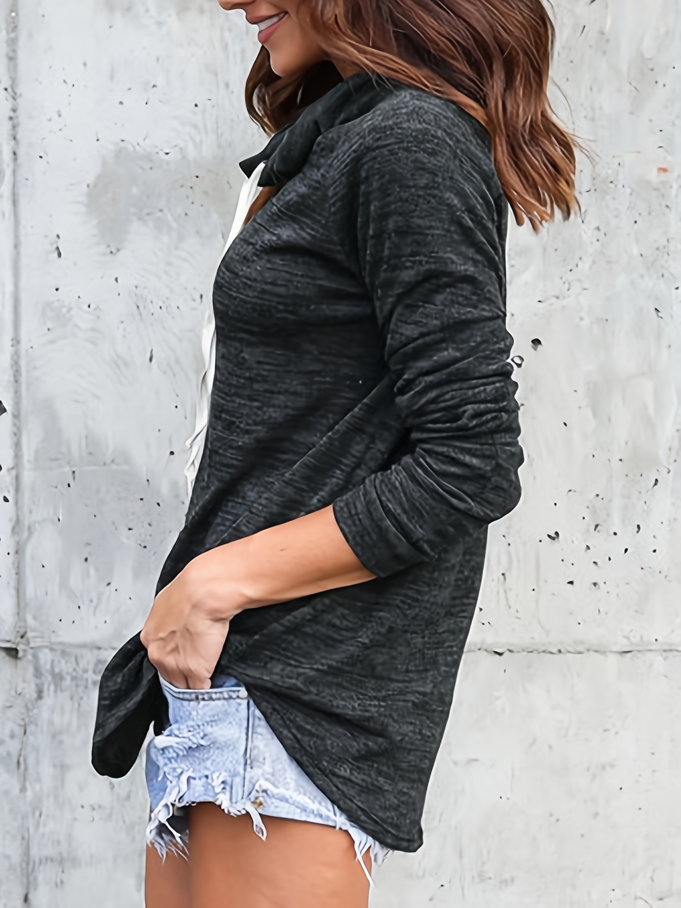 solid funnel neck pullover sweatshirt casual long sleeve drawstring sweatshirt for fall winter womens clothing details 5