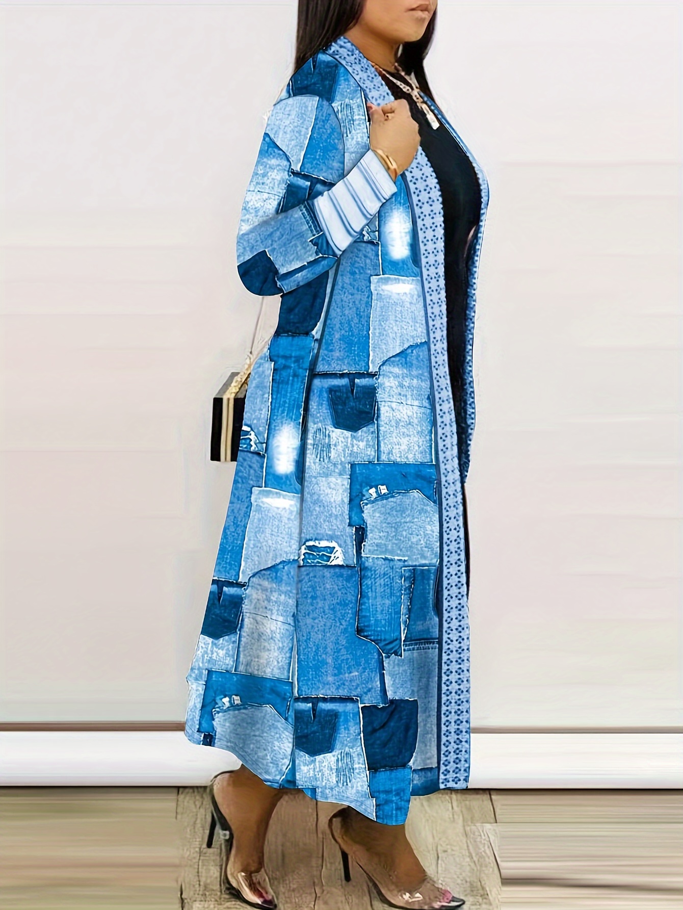 colorblock geometric print cardigan casual long sleeve open front long cardigan womens clothing details 4