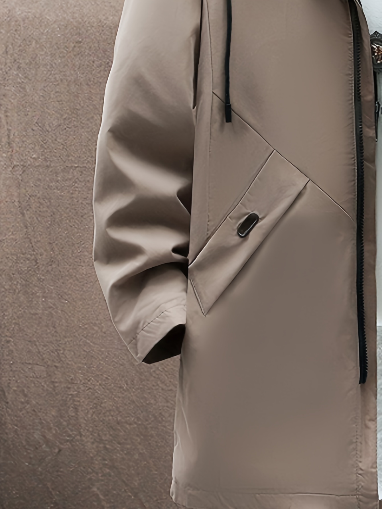 mens warm fleece long windbreaker jacket casual hooded overcoat details 2