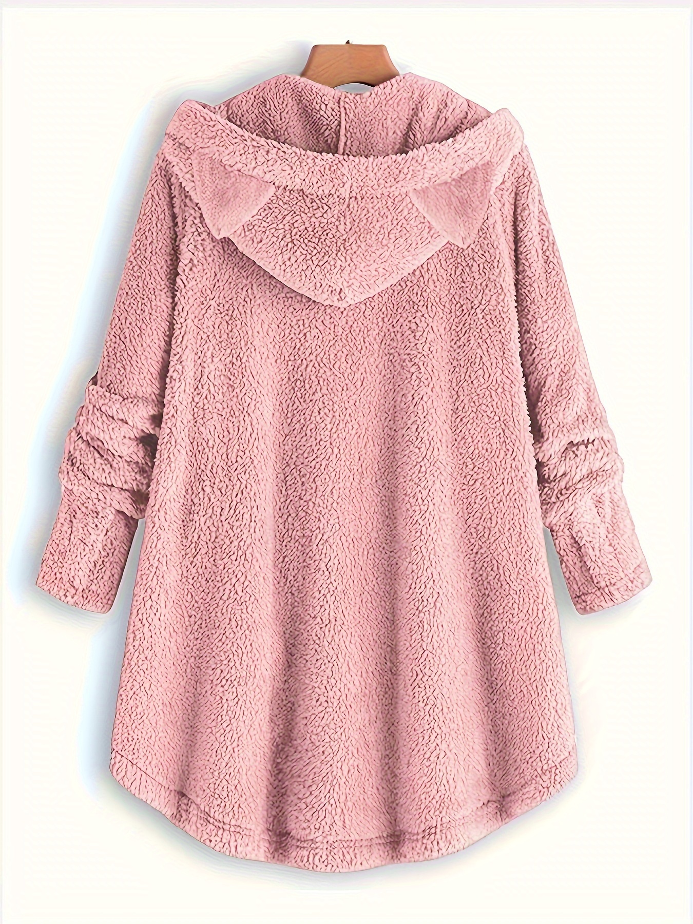 cat print dipped hem plush hoodie casual long sleeve button hoodie sweatshirt womens clothing details 10