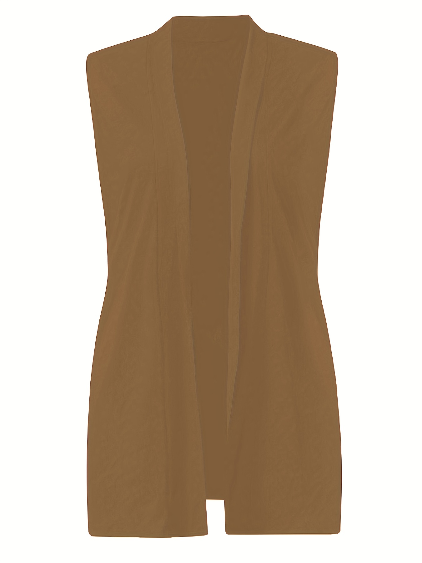 solid sleeveless vest elegant mid length open front vest with pockets womens clothing details 21