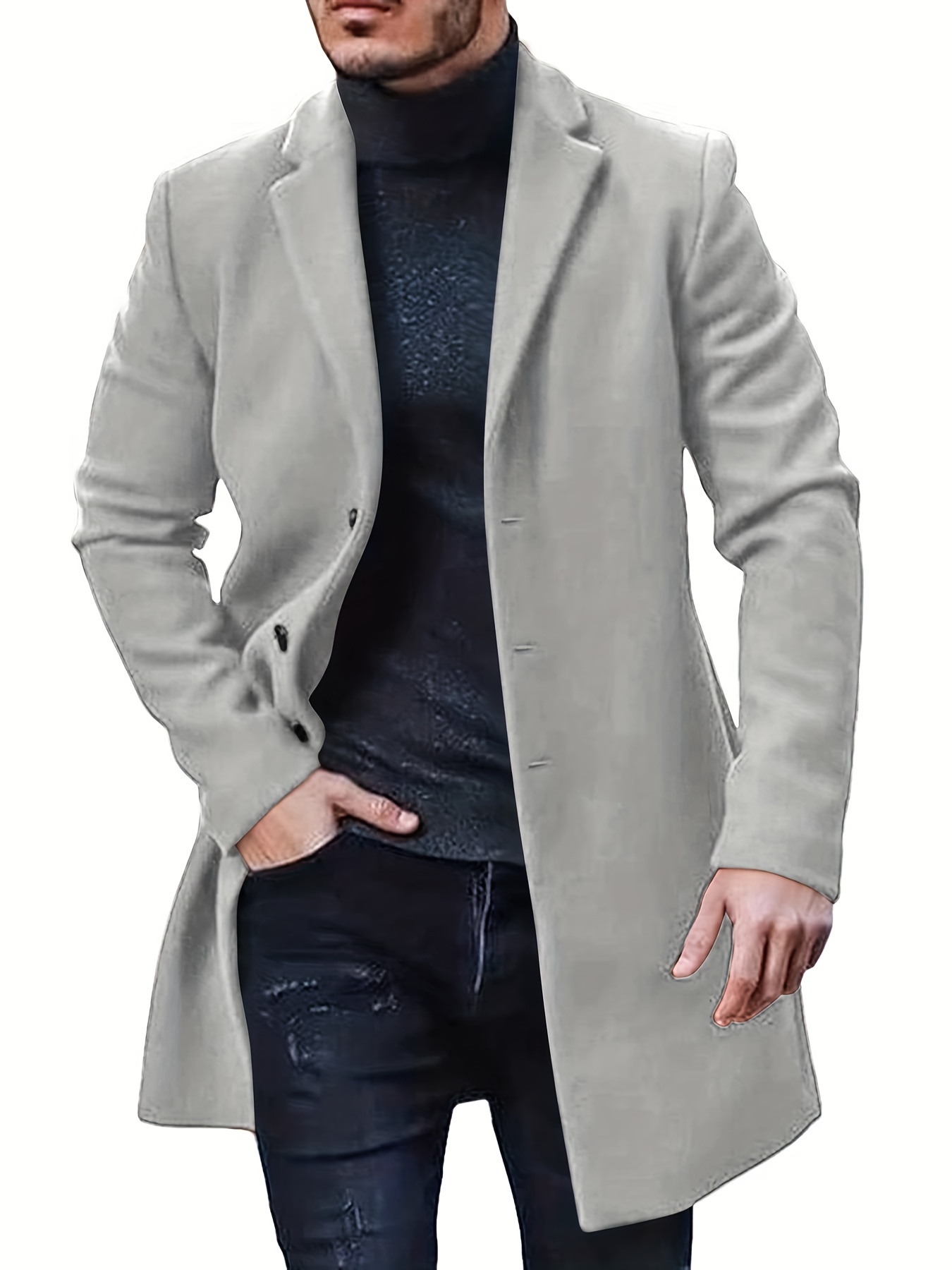 mens retro trench coat semi formal warm single breasted overcoat for fall winter business details 10