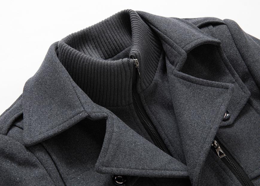 mens business woolen coat fashion double collar mid length woolen jacket for autumn winter details 8