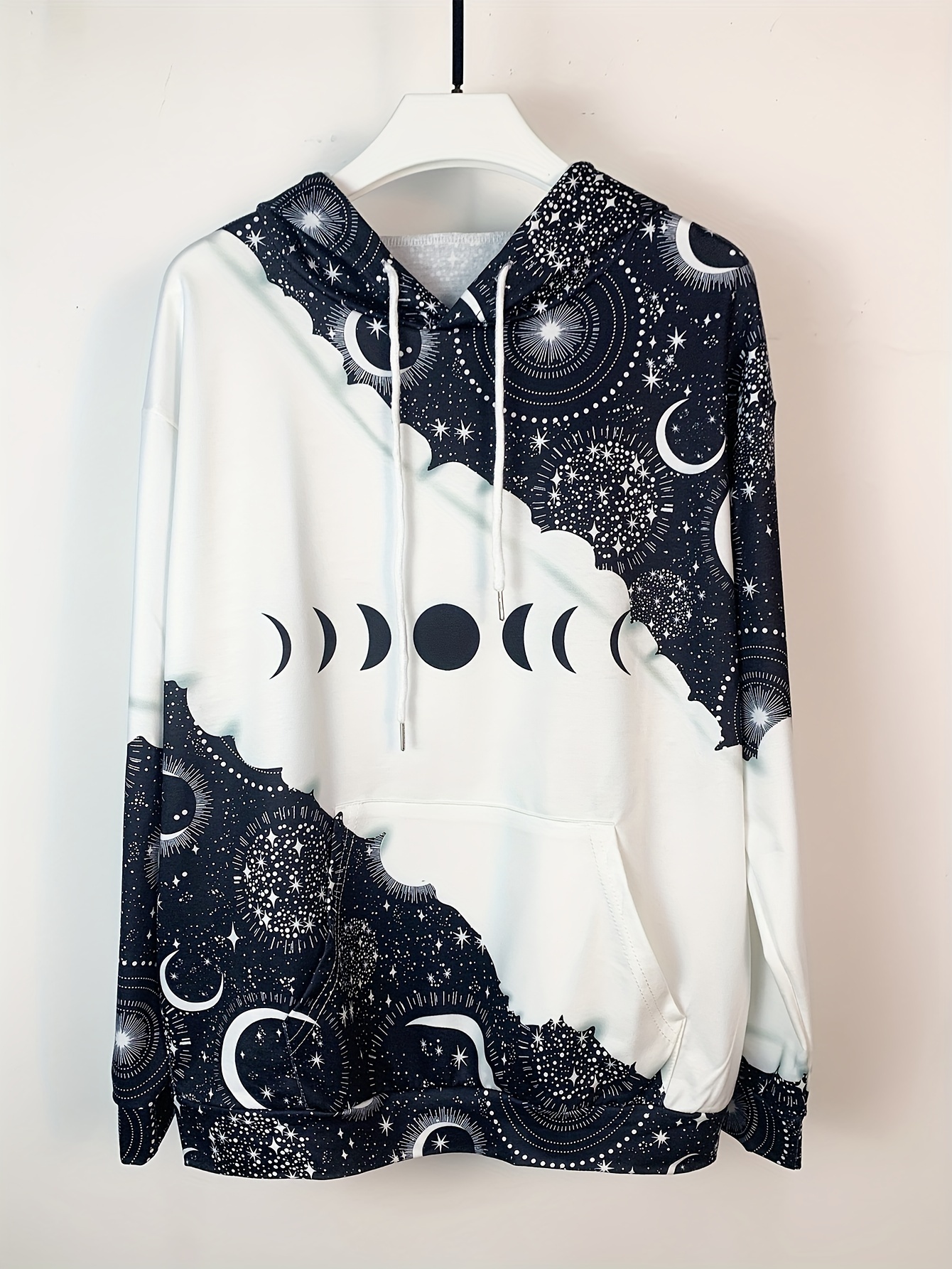 color block moon star print drawstring hoodie casual long sleeve kangaroo pocket hoodie sweatshirt womens clothing details 18