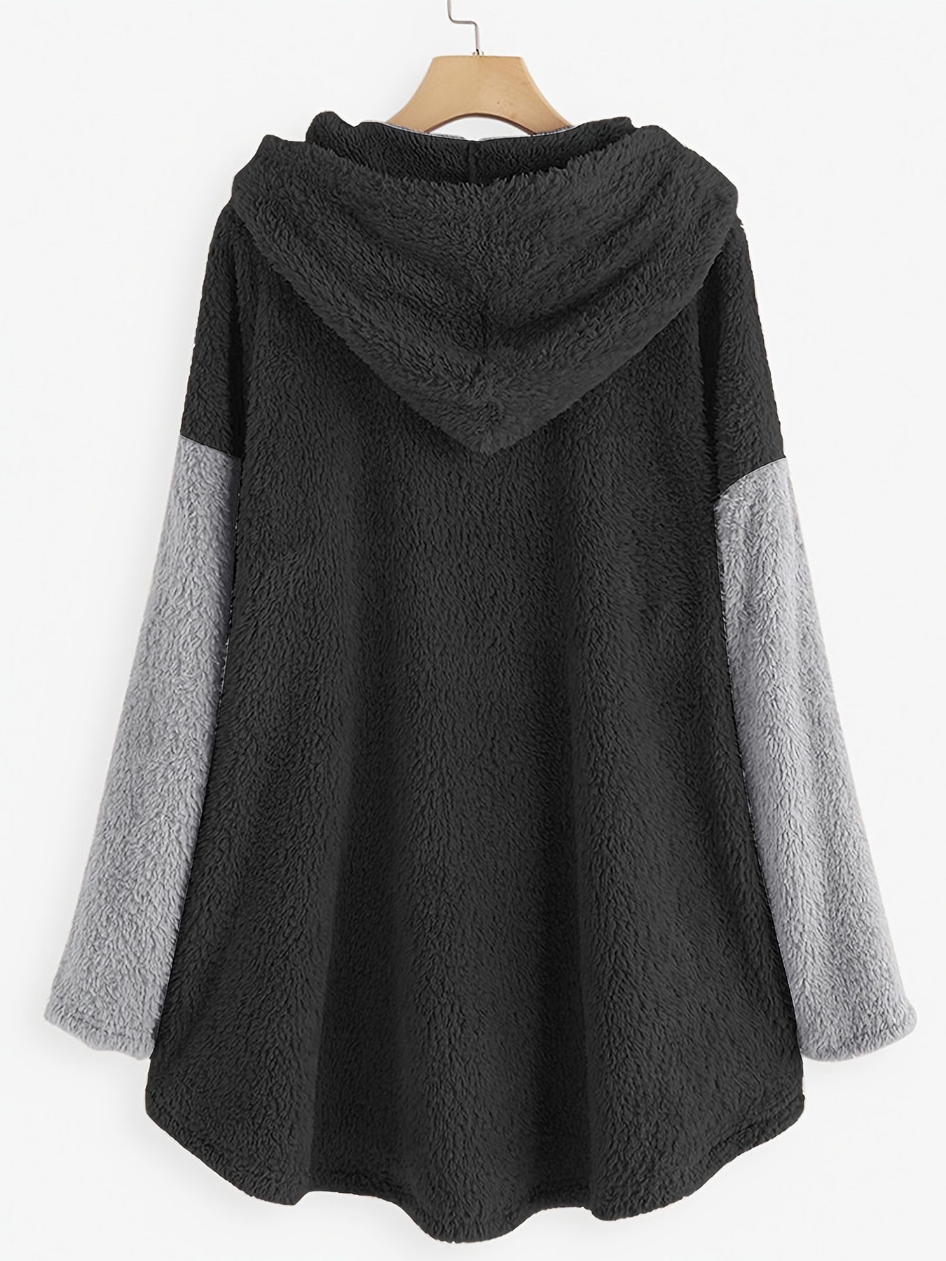 cat print zip front furry coat casual long sleeve slant pockets hoodie for fall winter womens clothing details 1