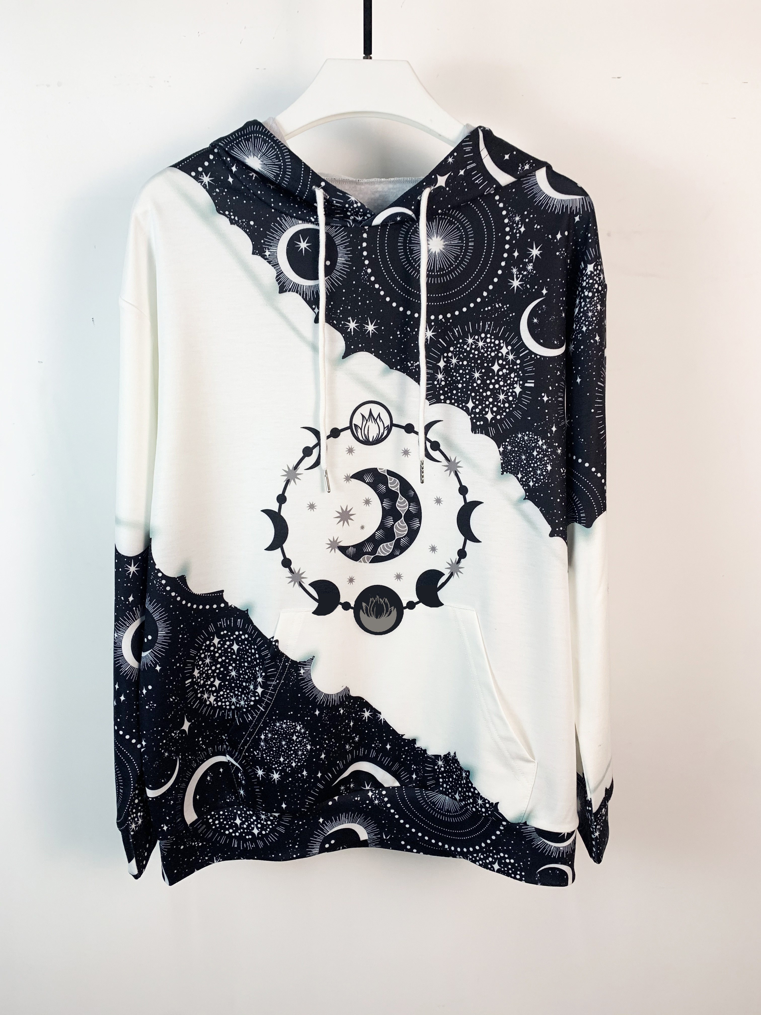 color block moon star print drawstring hoodie casual long sleeve kangaroo pocket hoodie sweatshirt womens clothing details 15