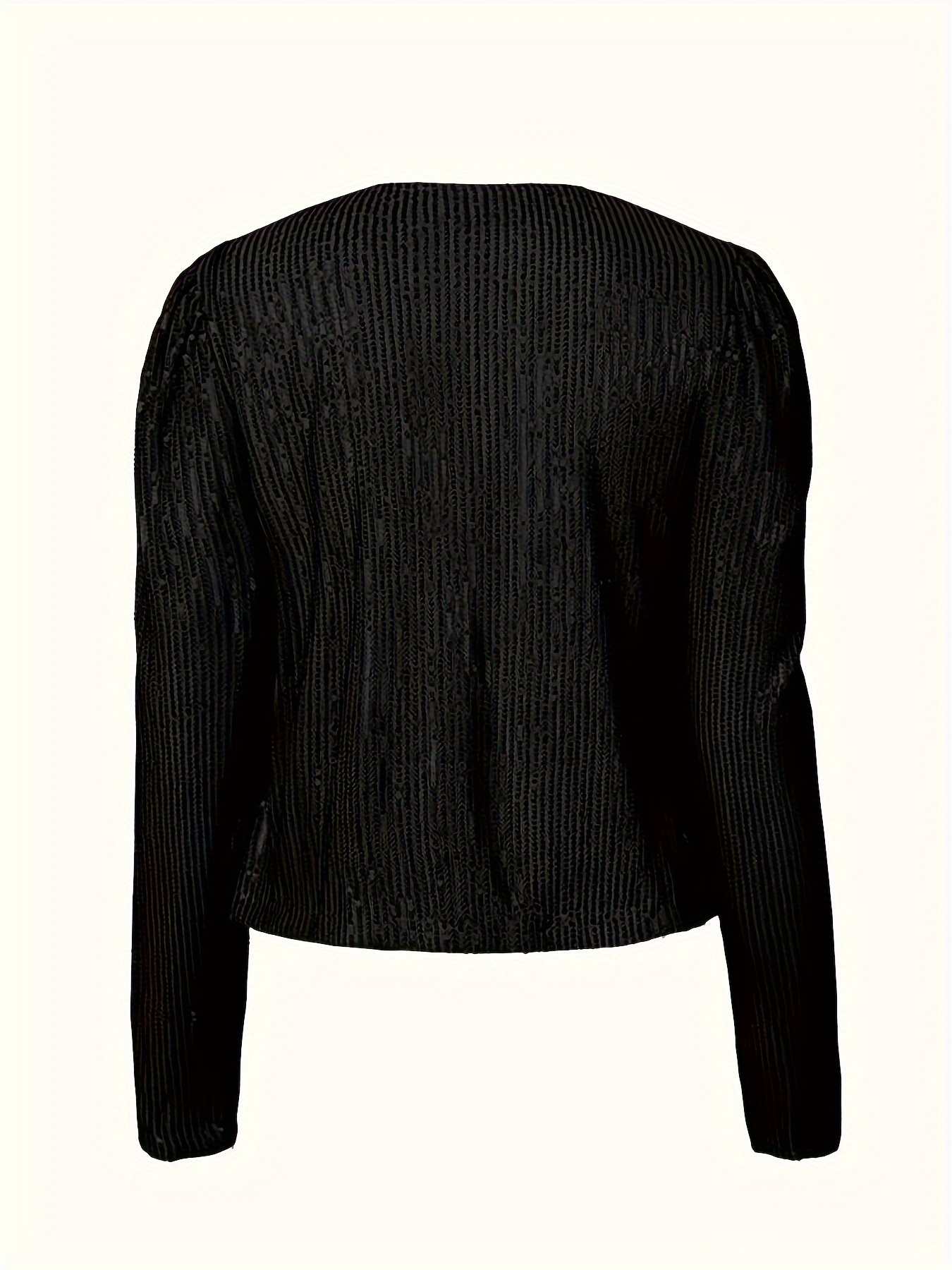 sequined solid jacket casual open front crew neck long sleeve outerwear womens clothing details 1